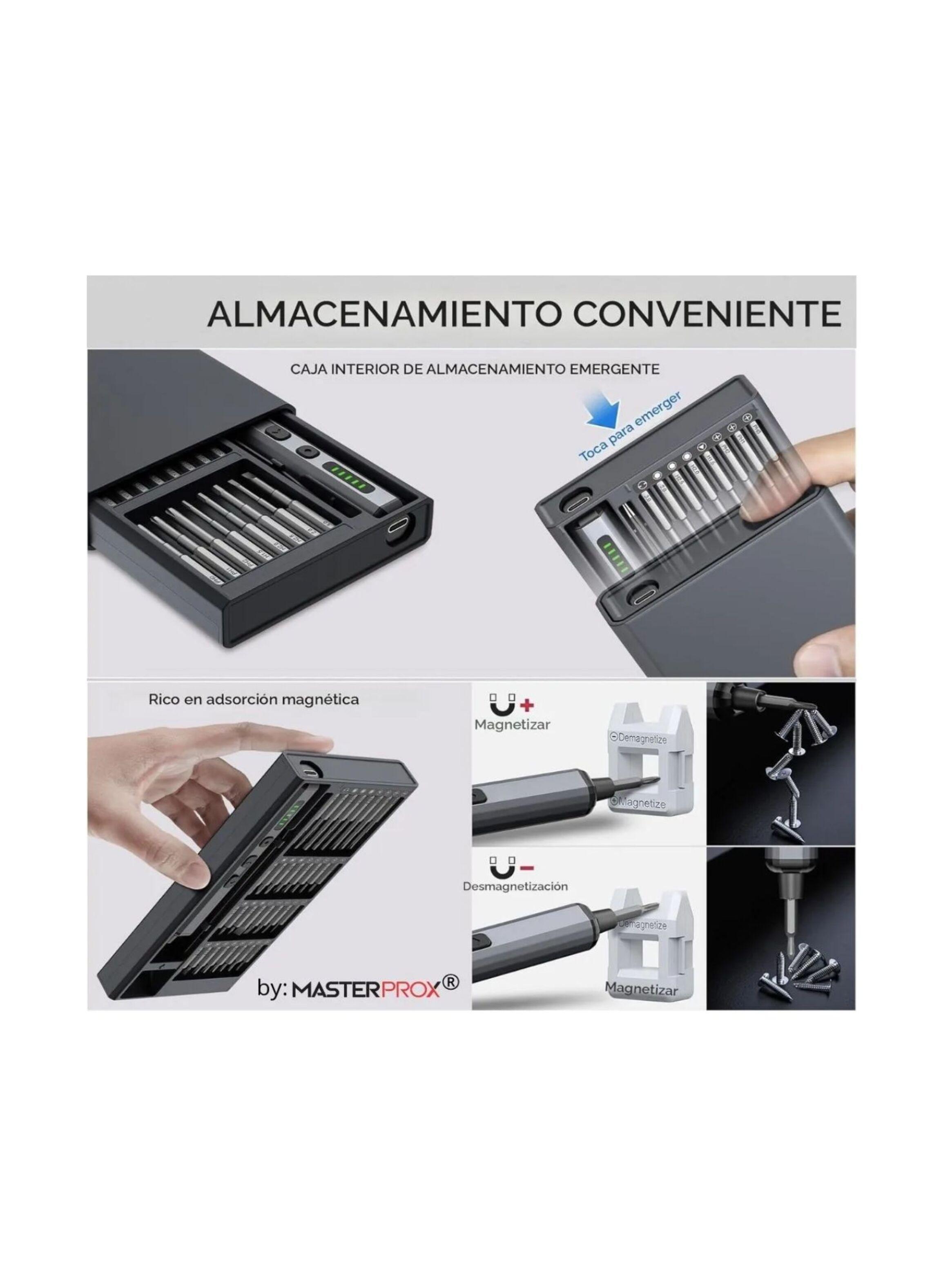 Mini Destornillador Y Atornillador Electrico Inalambrico Recargable 68 En 1 Puntas Magneticas Gris-3