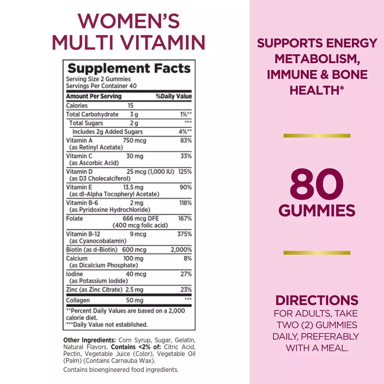 Gomitas multivitamínicas Nature's Bounty Optimal Solutions para mujeres 50 mg Collagen-1