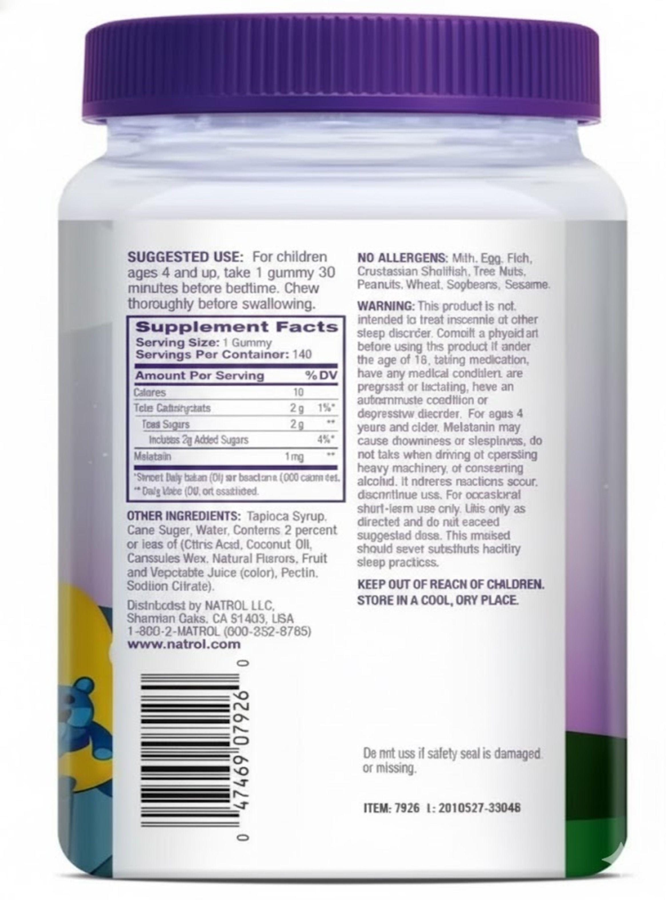 Melatonina kids 1mg Natrol 140 gomitas sabor frutilla Marca Natrol-1