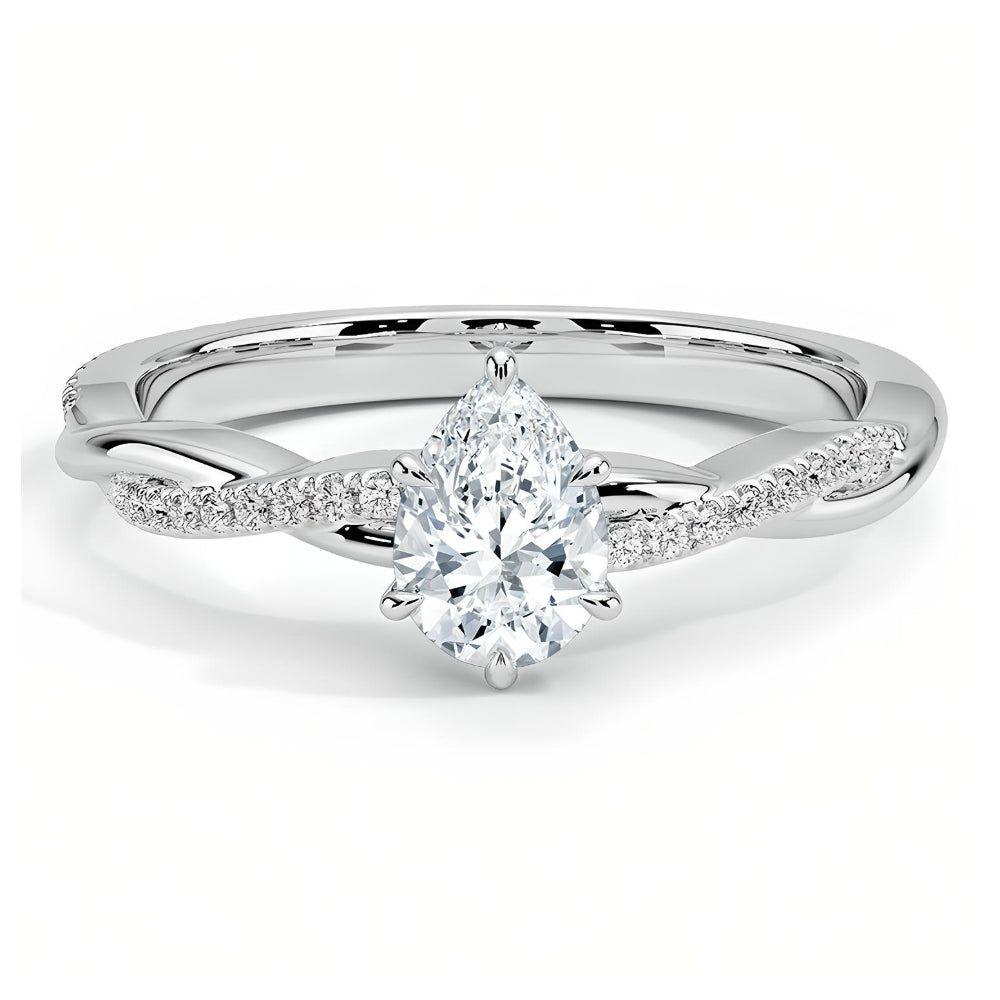 ANILLO DE COMPROMISO TRENZADO CORTE PERA BOOMZAIR CON MOISSANITA 0.5 CT EN PLATA RODINADA-0