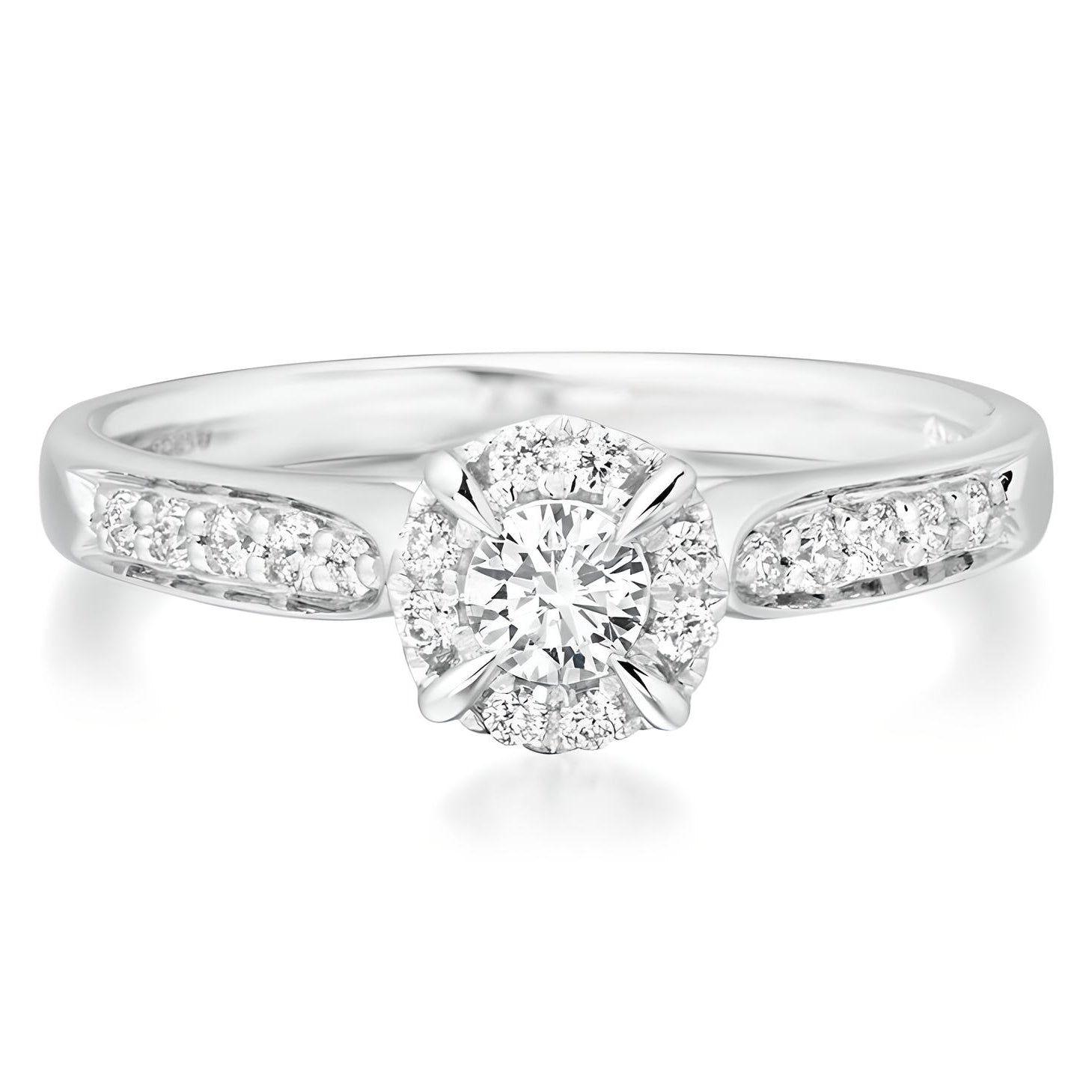 ANILLO DE COMPROMISO HALO BOOMZAIR CON MOISSANITA ROUND 0.20 CT PLATA RODINADA-0