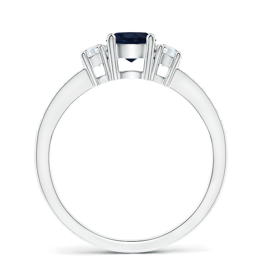 Anillo de compromiso en tricillo de moissanitas y zafiro Natural-2