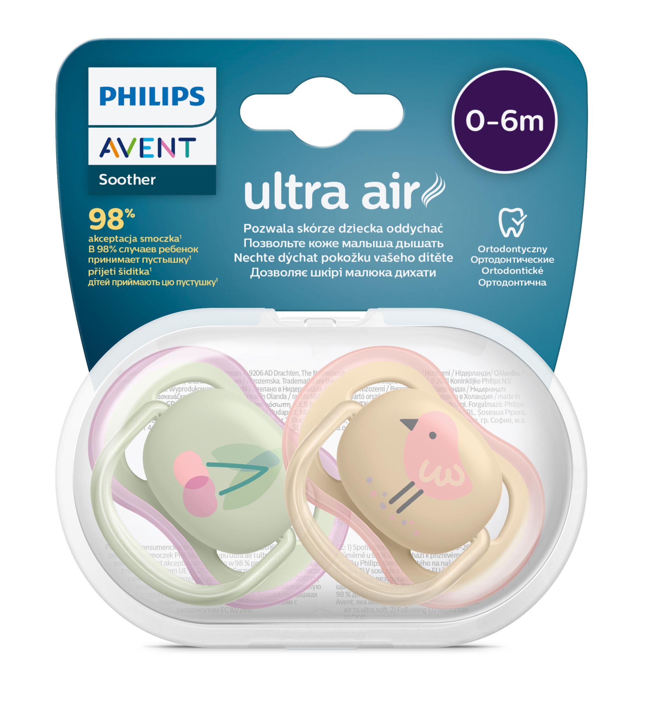 Chupete Avent Ultra Air 0-6m Cereza/Pájaro x2u SCF085/13-5