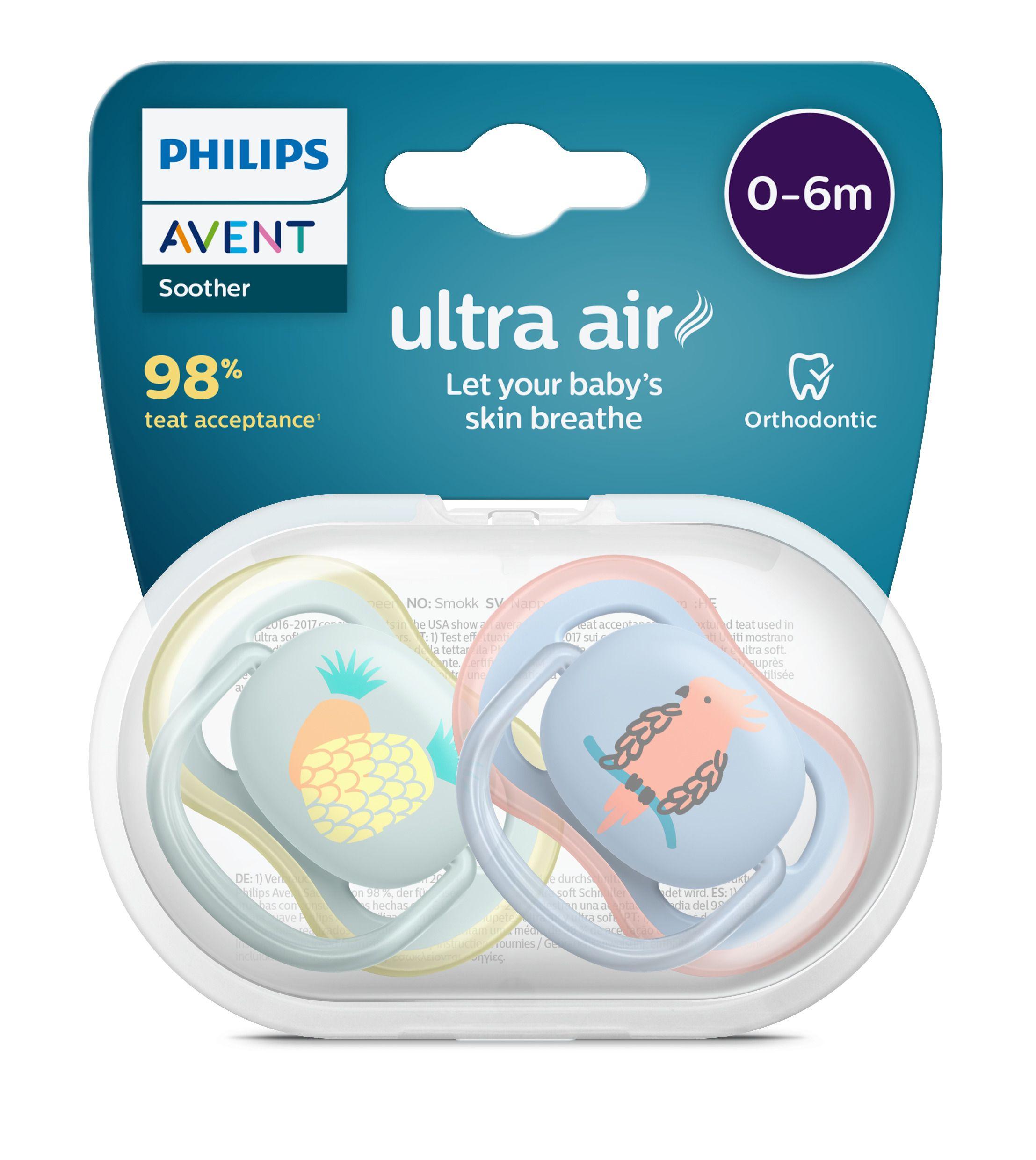 Chupete Avent Ultra Air 0-6m Piña/Loro x2 SCF085/12 Philips-5