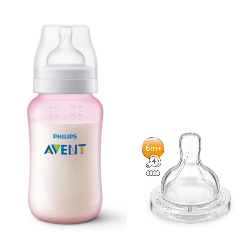 Set mamadera anticolicos rosa 330ml + tetina SCD809/29 Avent-0