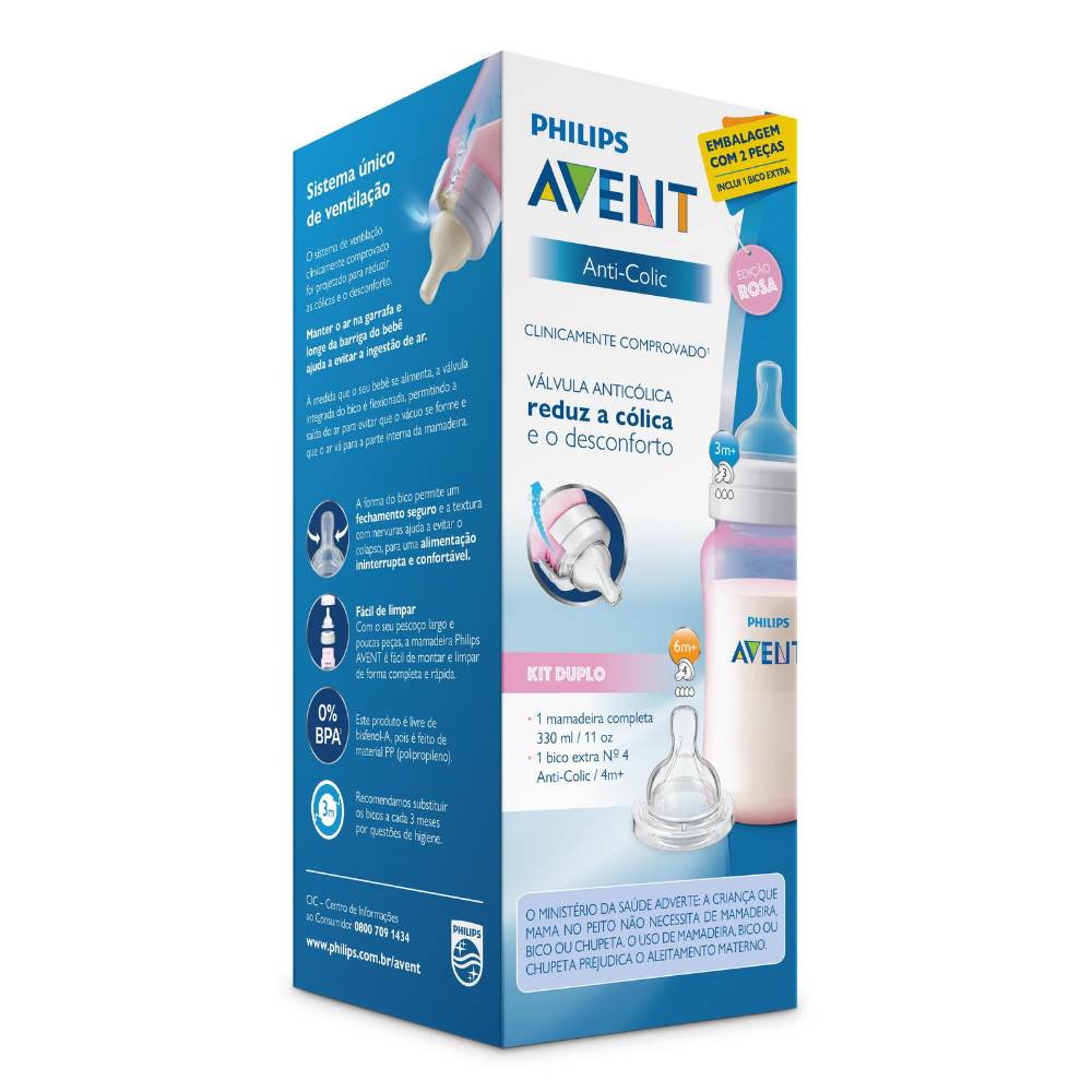 Set mamadera anticolicos rosa 330ml + tetina SCD809/29 Avent-2