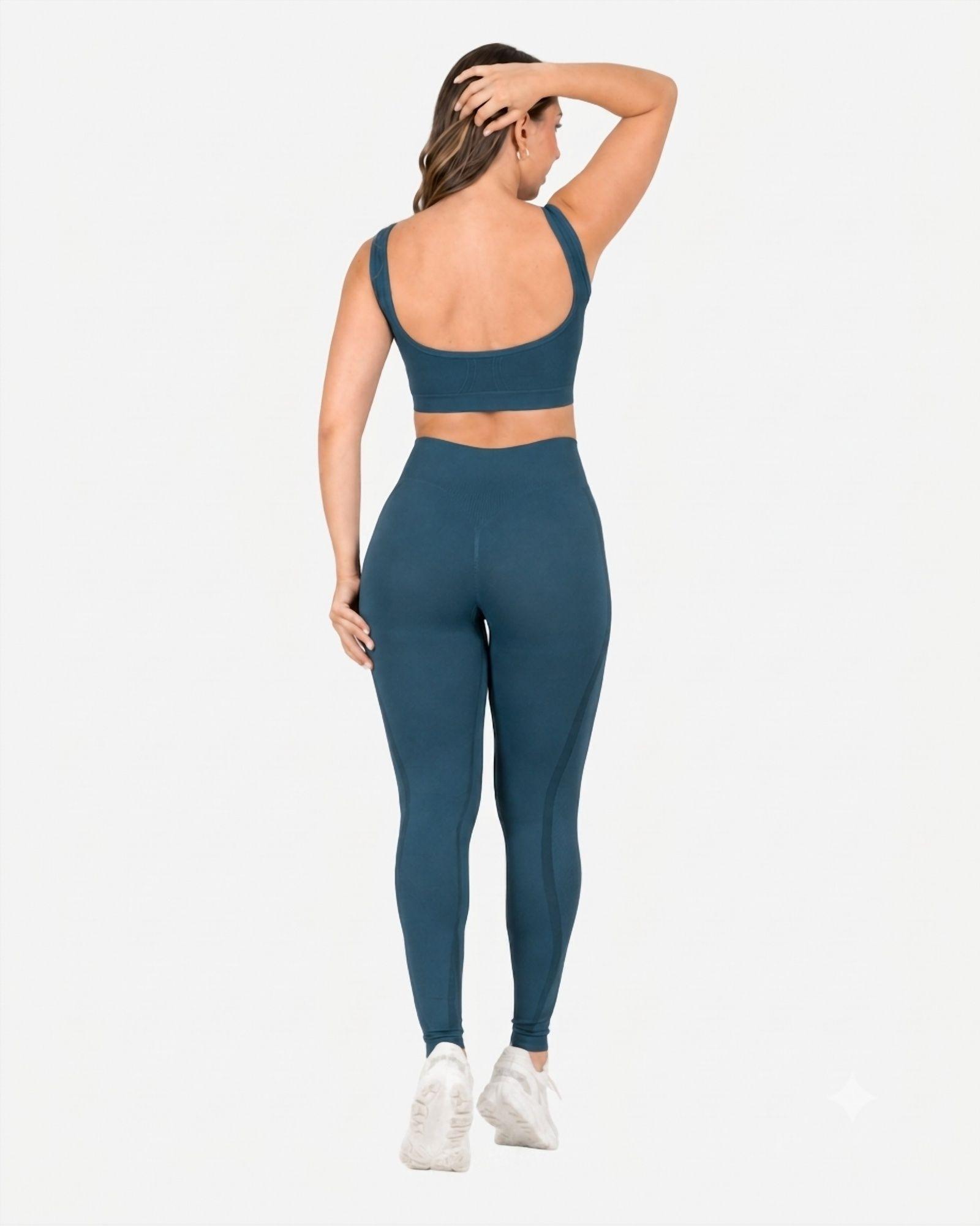 Ropa Deportiva Conjunto Mujer Seamless Azul Grisaceo Pilates Yoga Gym-2
