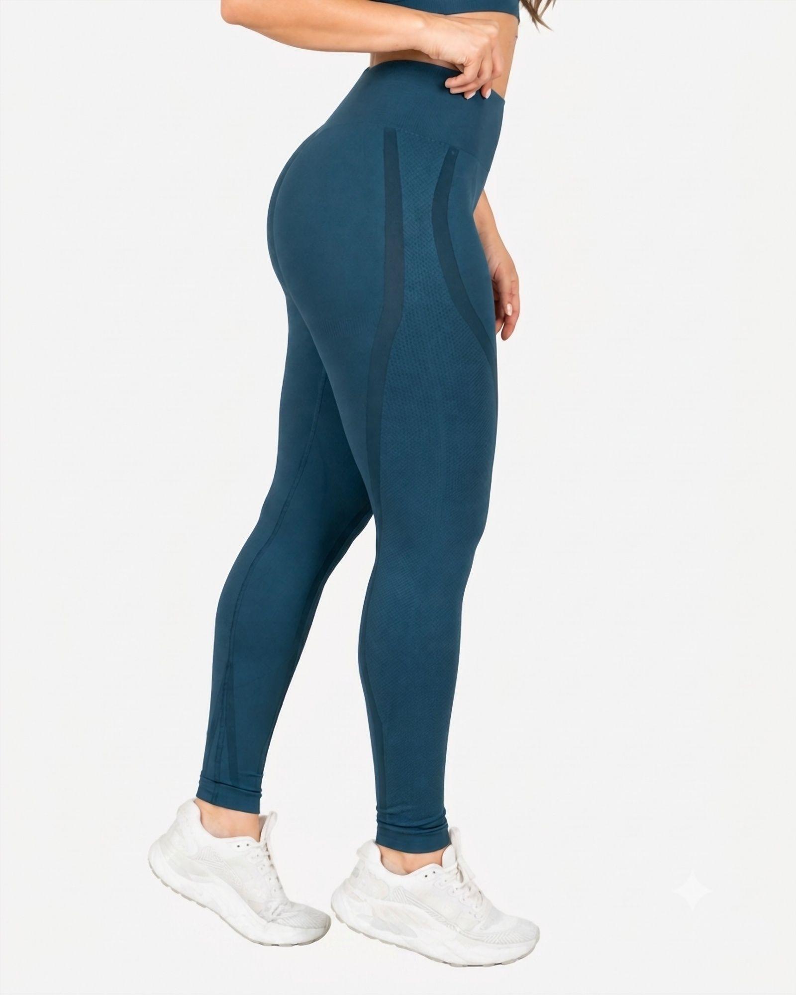 Ropa Deportiva Conjunto Mujer Seamless Azul Grisaceo Pilates Yoga Gym-3
