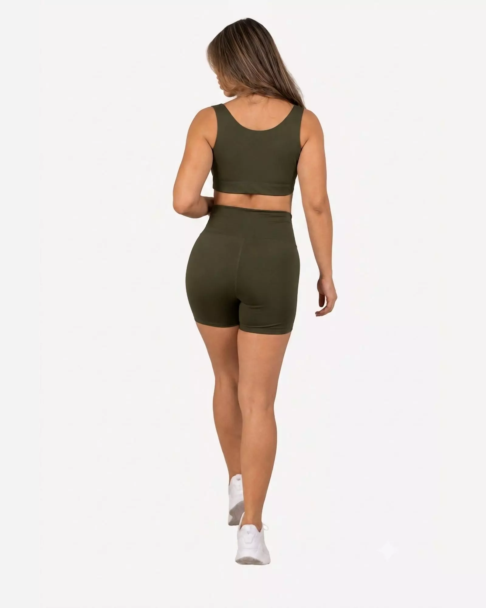 Ropa Deportiva Conjunto Mujer Short Verde Militar Pilates Yoga Gym-2