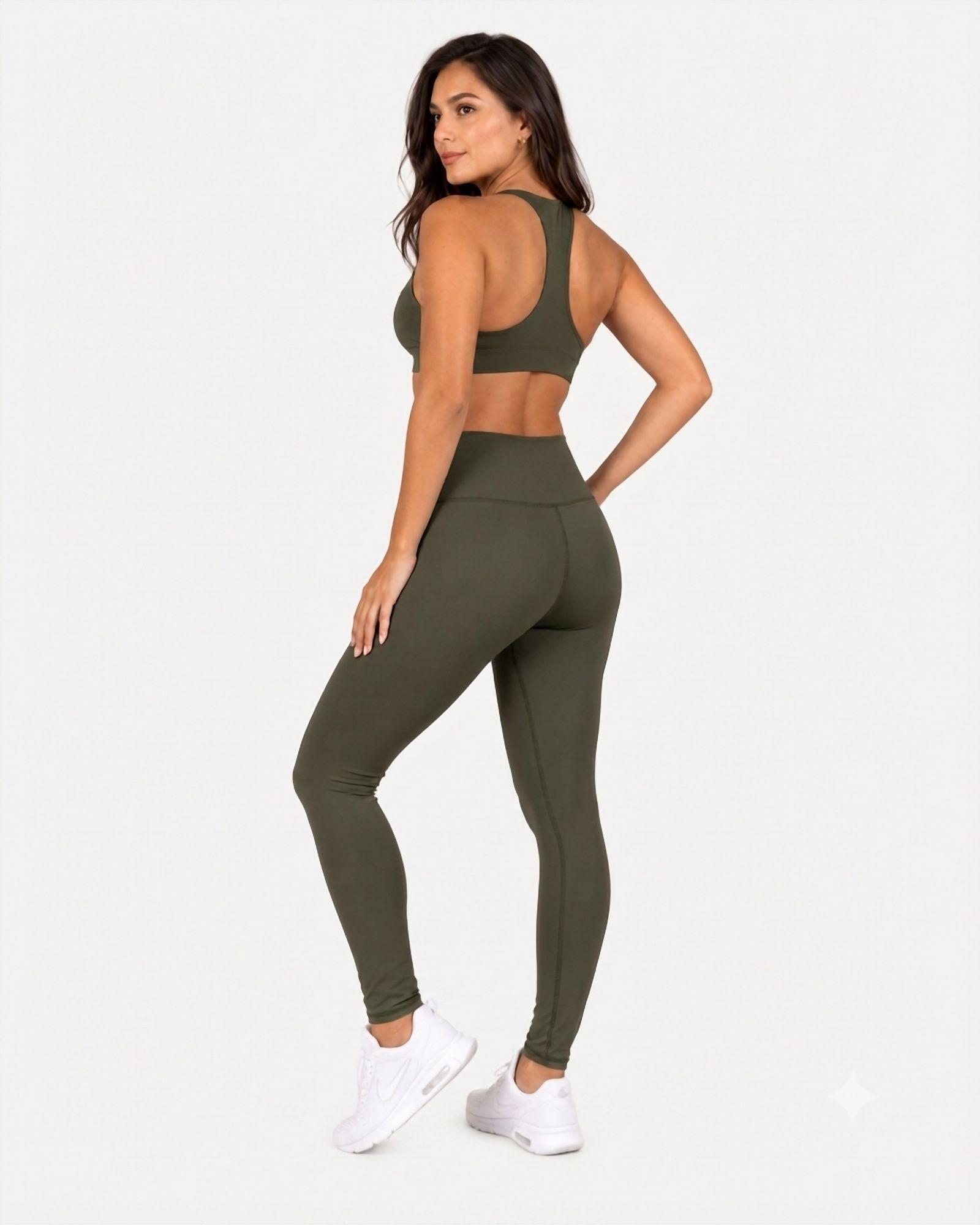 Ropa Deportiva Conjunto Mujer Slim Verde Militar Pilates Yoga Gym-2