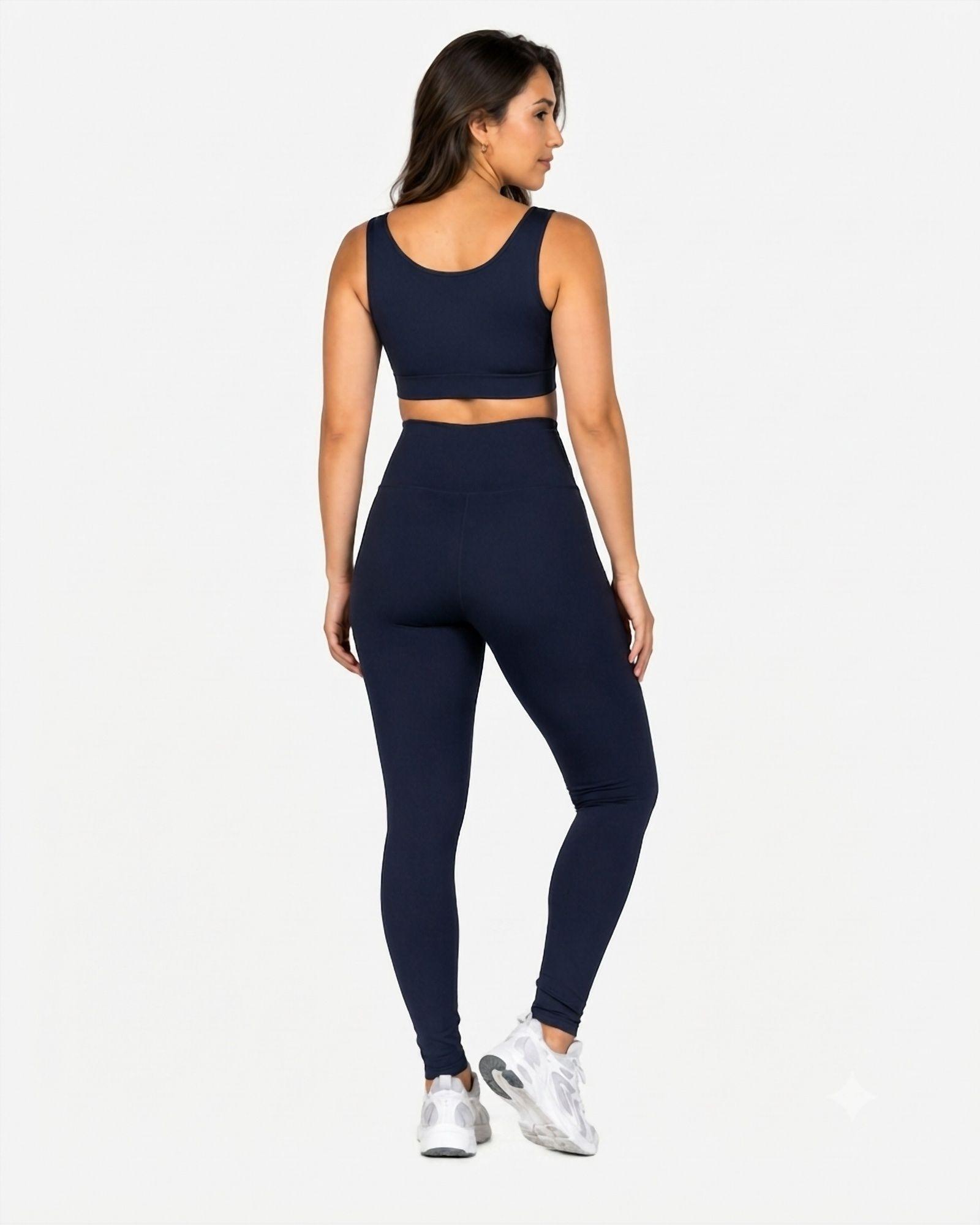 Ropa Deportiva Conjunto Mujer Leggings Azul Oscuro Pilates Yoga Gym-2