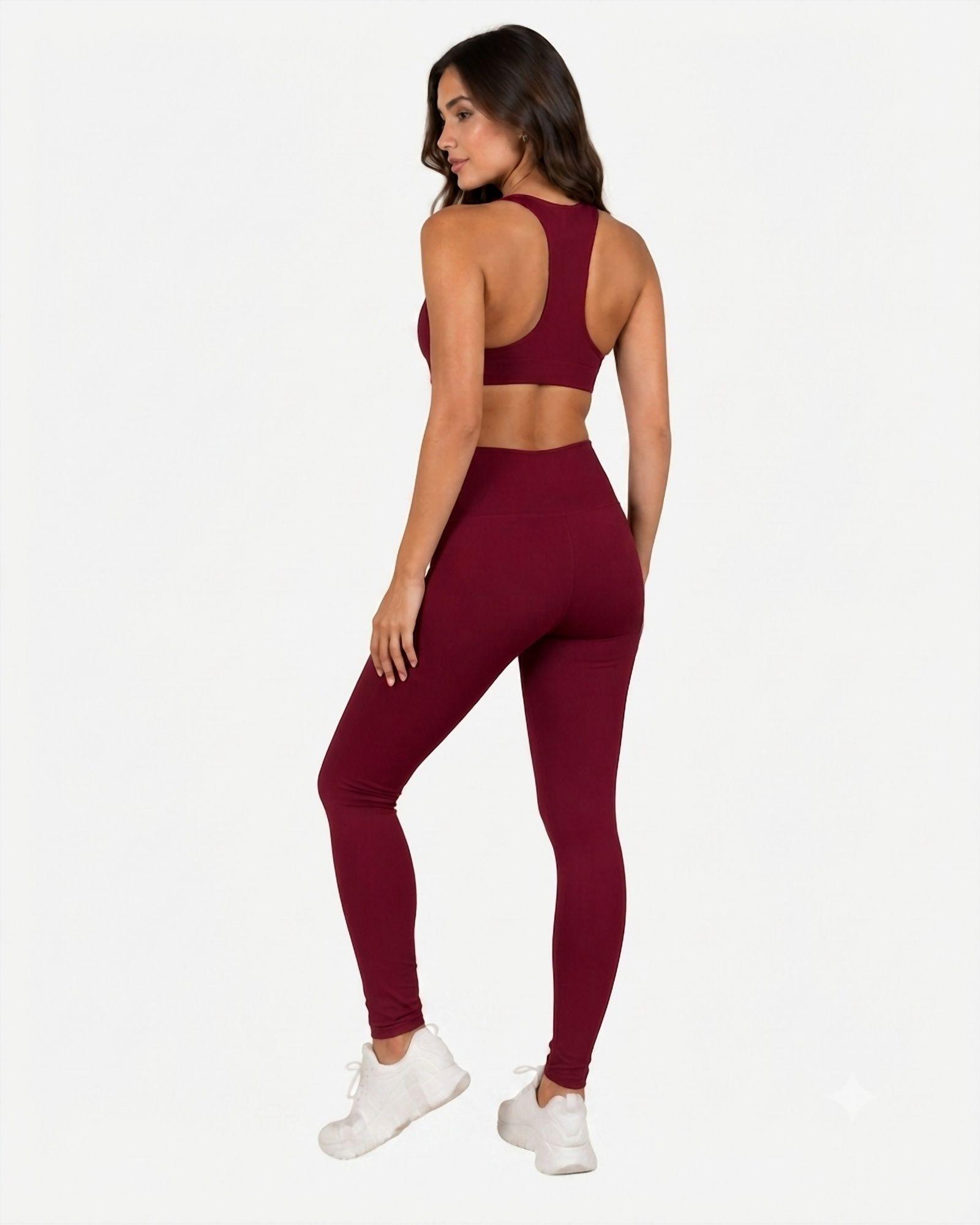 Ropa Deportiva Conjunto Mujer Slim Rojo Vino Pilates Yoga Gym-2