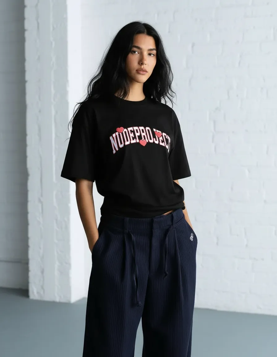 Nude Project Varsity Hearts Tee Black-3