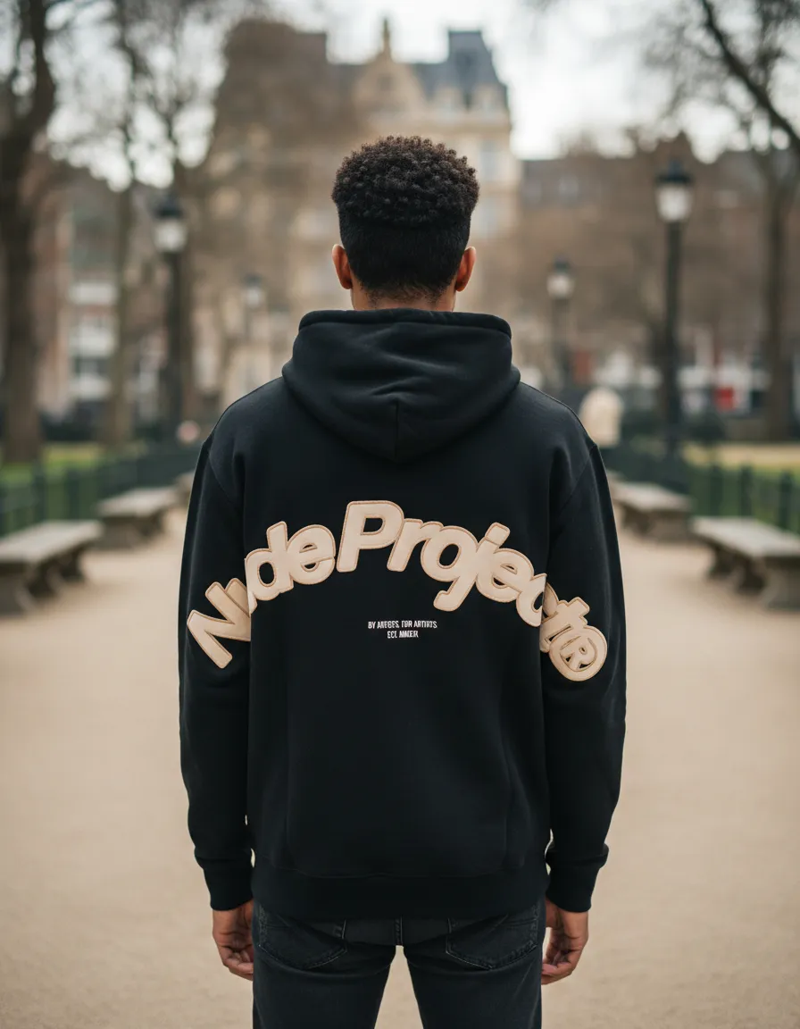 Poleron Hoodie Nude Project Negro Con Capucha Y Logo Bordado-3