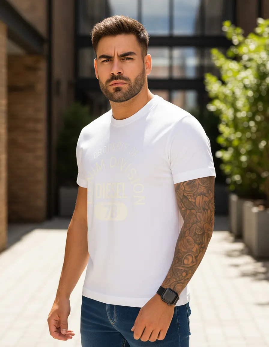 Polera Diesel Hombre Blanca T Diegor Logo Denim Division Original Importada-1