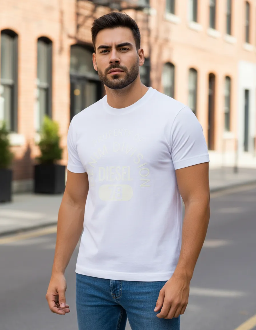 Polera Diesel Hombre Blanca T Diegor Logo Denim Division Original Importada-3