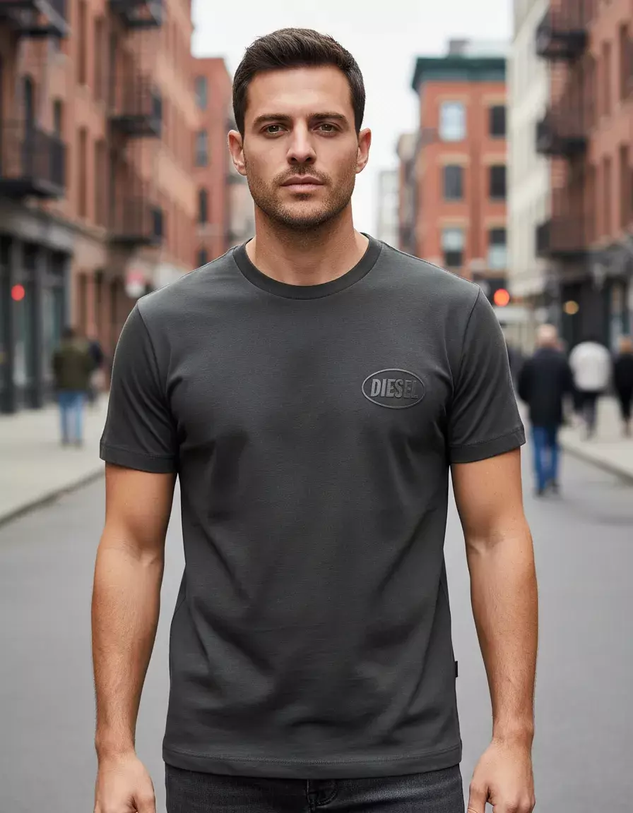 Polera Diesel Gris Logo Minimal Hombre Adulto-2