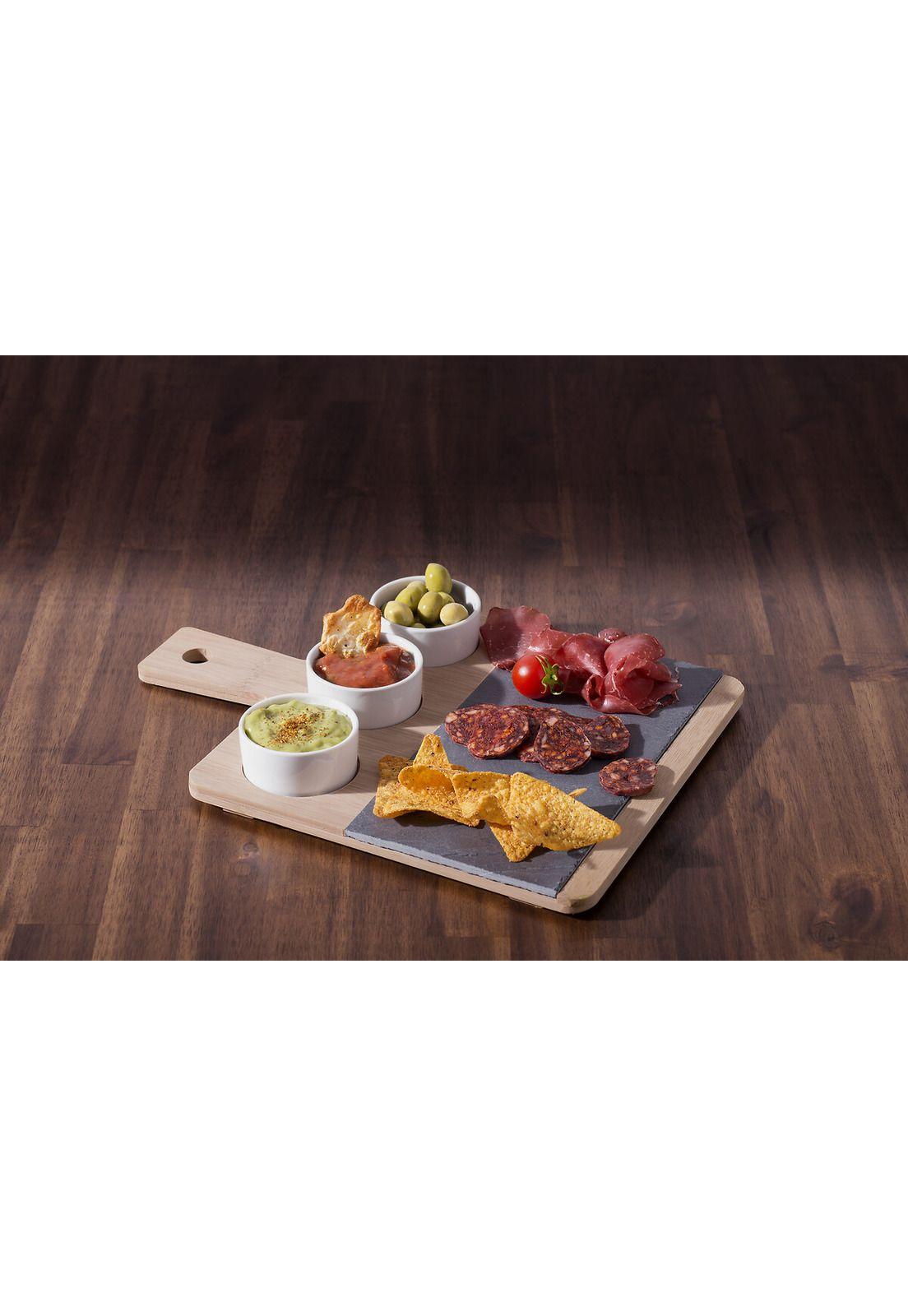 Tabla Aperitivo Bambú + Piedra y pocillos Gres-0