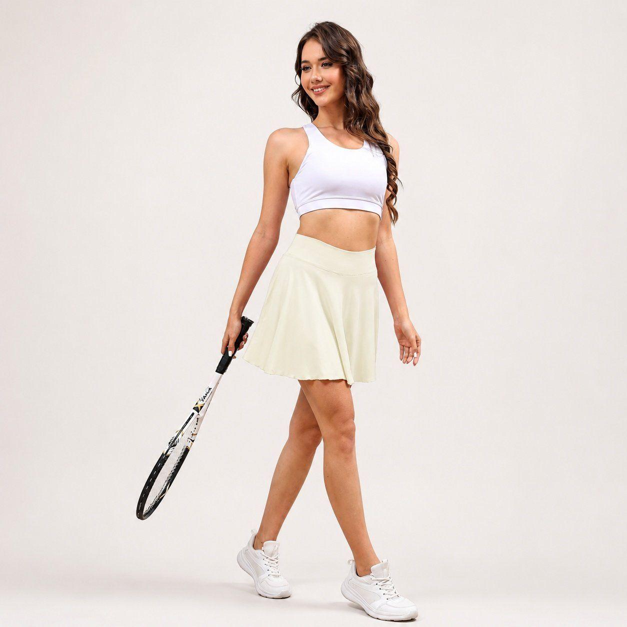 Falda deportiva plisada mujer con bolsillo Sukha Beige-1