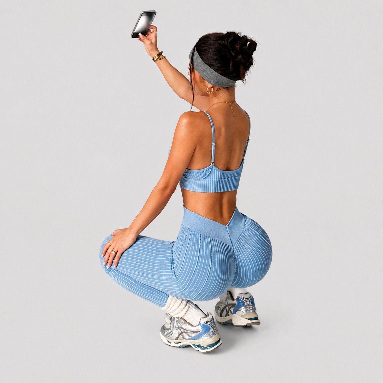 Conjunto deportivo push up mujer sin mangas corte V Sukha Azul-0