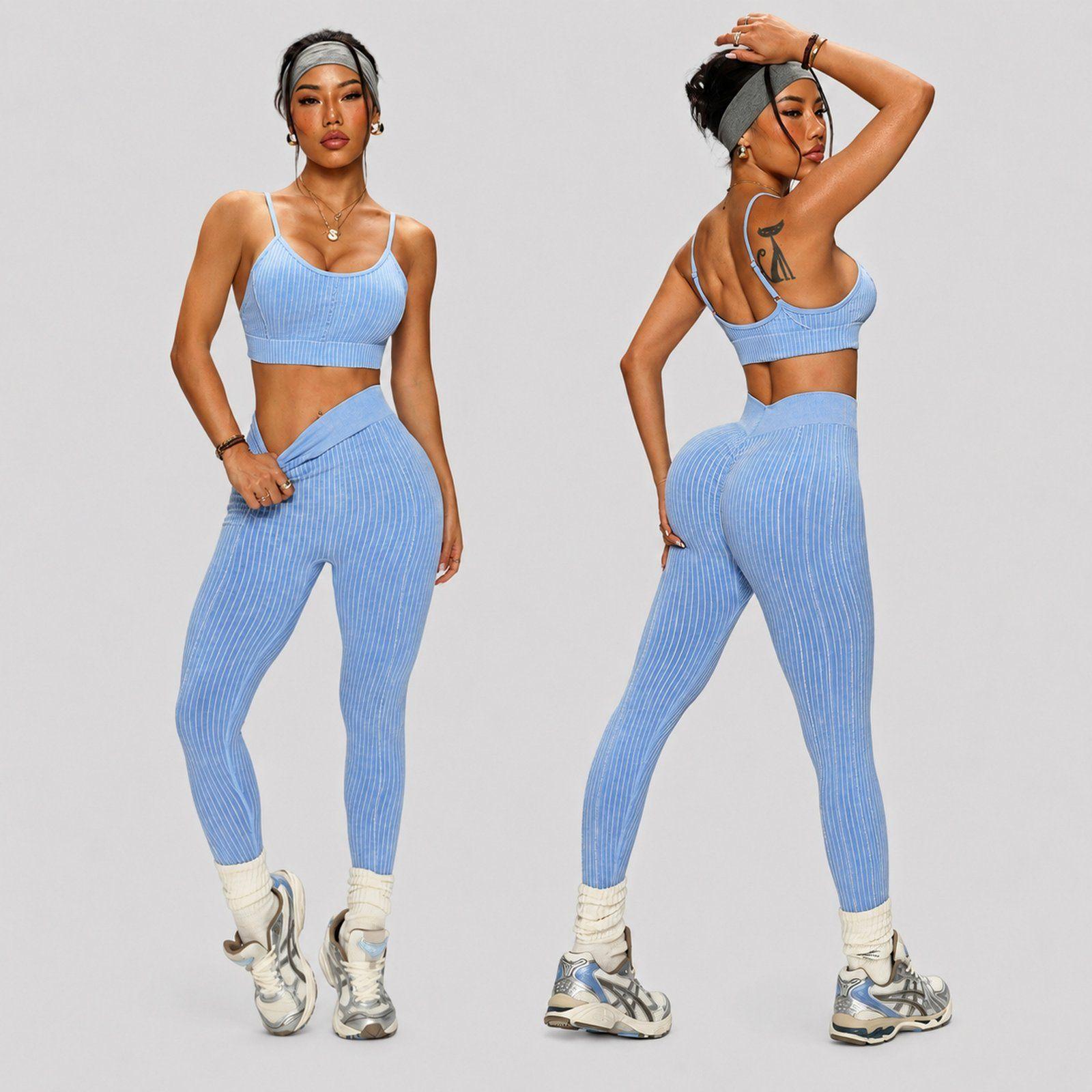 Conjunto deportivo push up mujer sin mangas corte V Sukha Azul-1