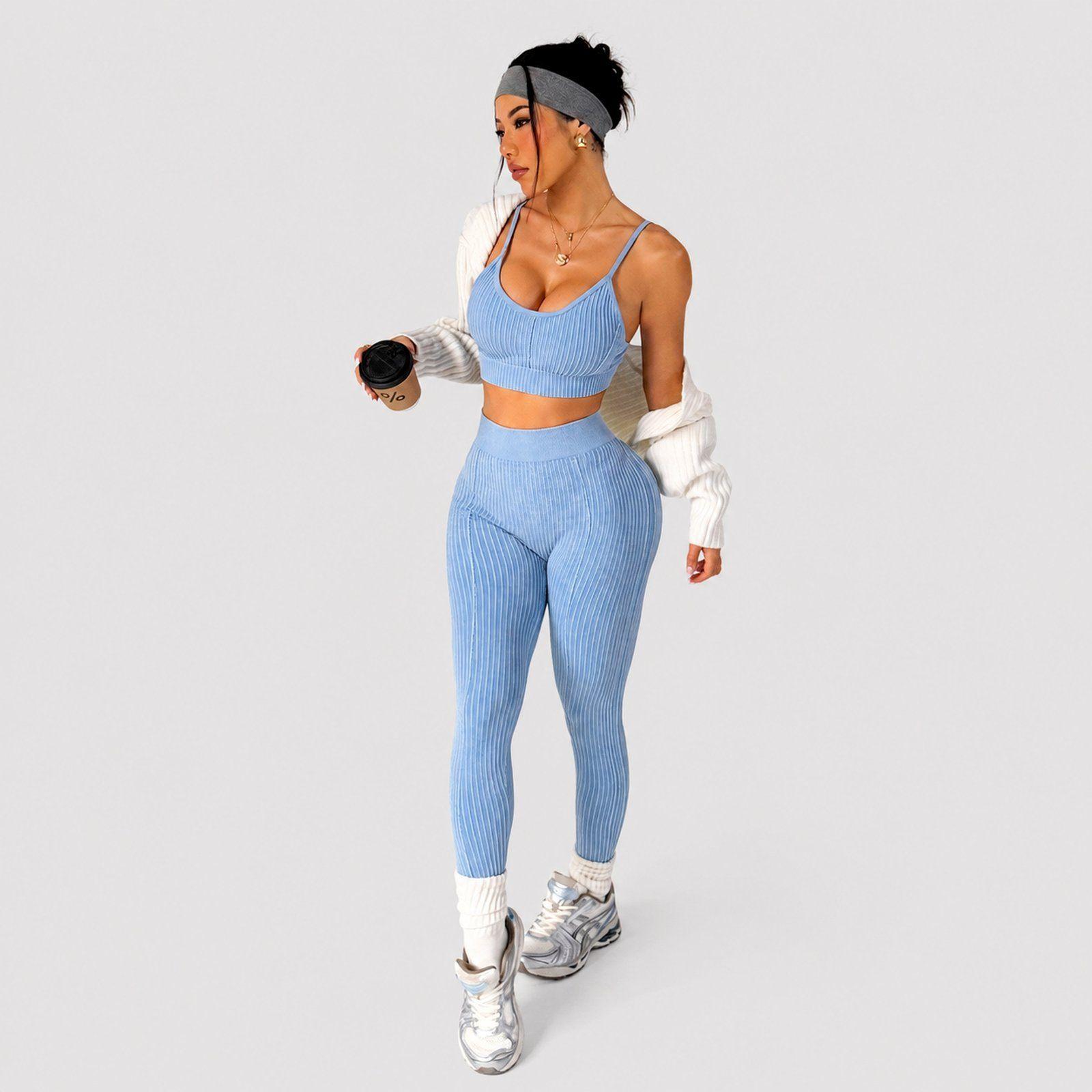 Conjunto deportivo push up mujer sin mangas corte V Sukha Azul-2