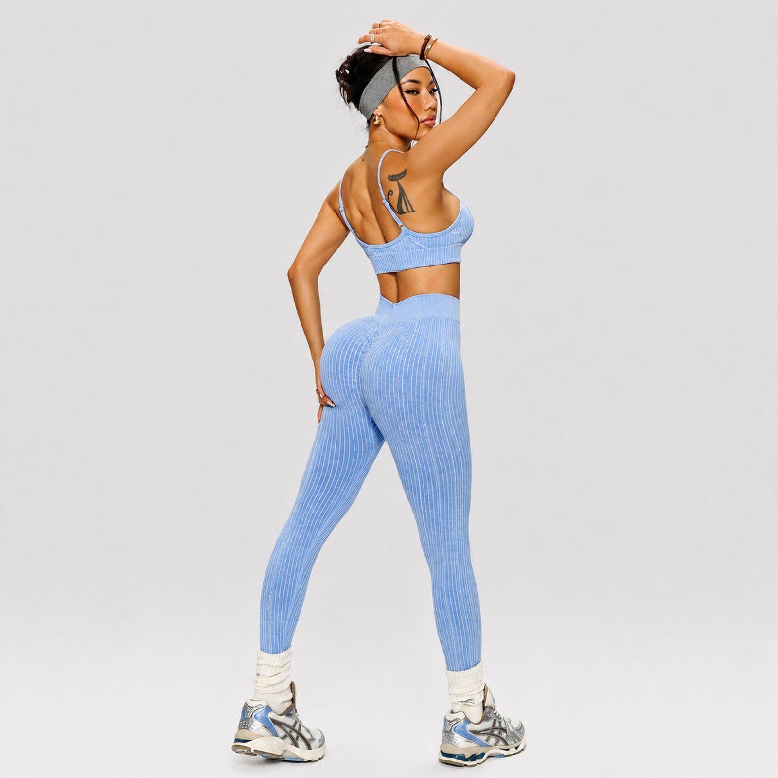 Conjunto deportivo push up mujer sin mangas corte V Sukha Azul-3