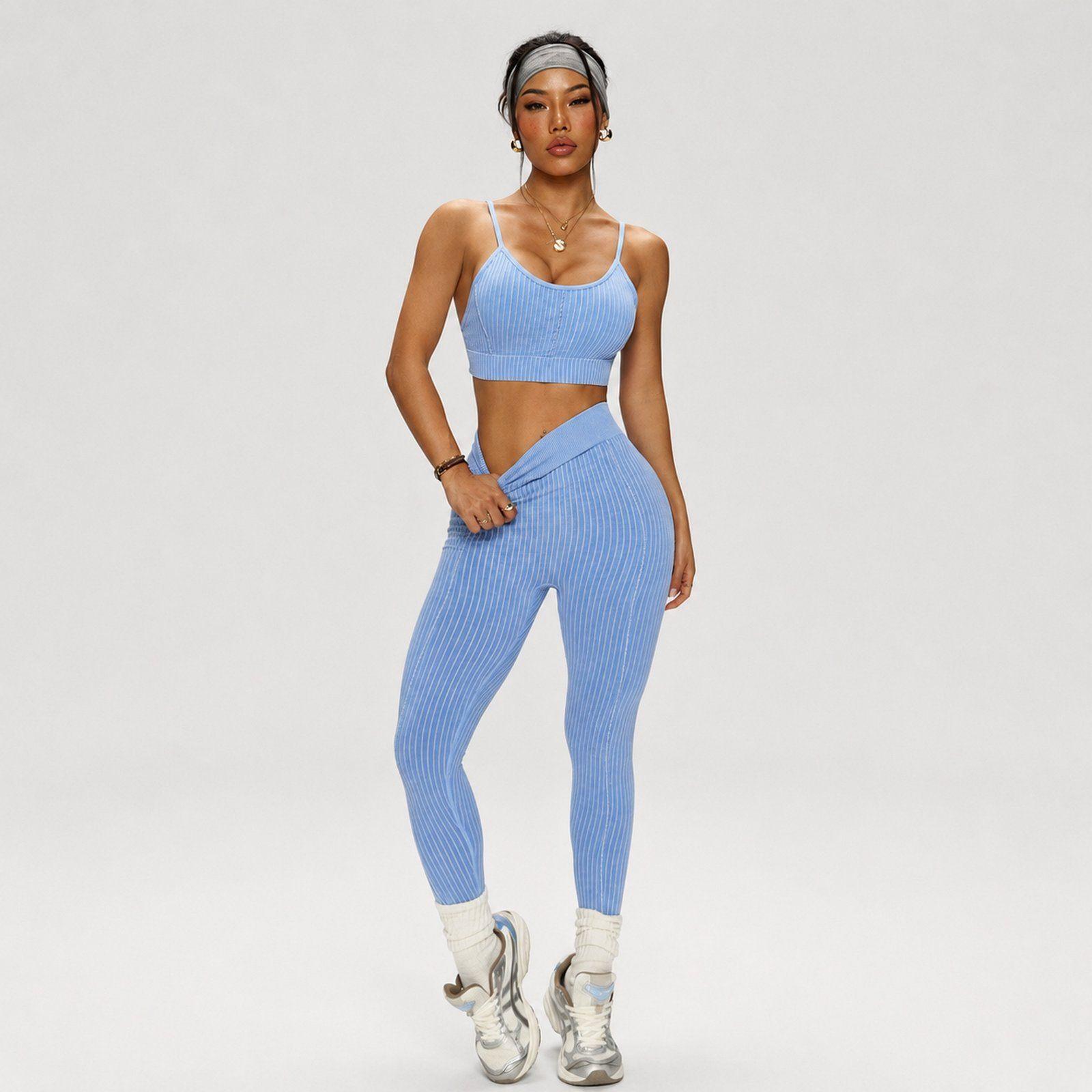 Conjunto deportivo push up mujer sin mangas corte V Sukha Azul-4