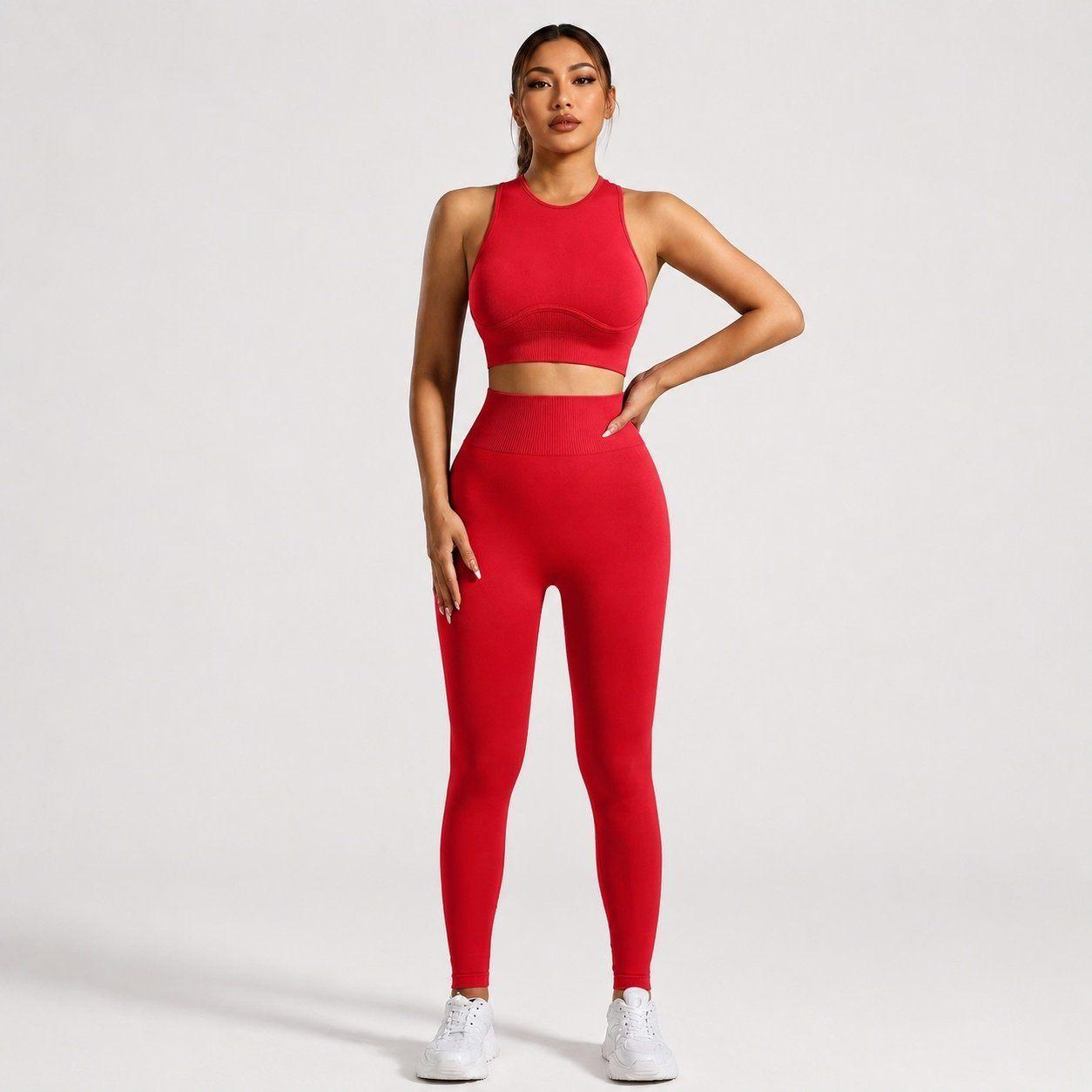 Conjunto deportivo push up cuello alto sin mangas Sukha Rojo-2