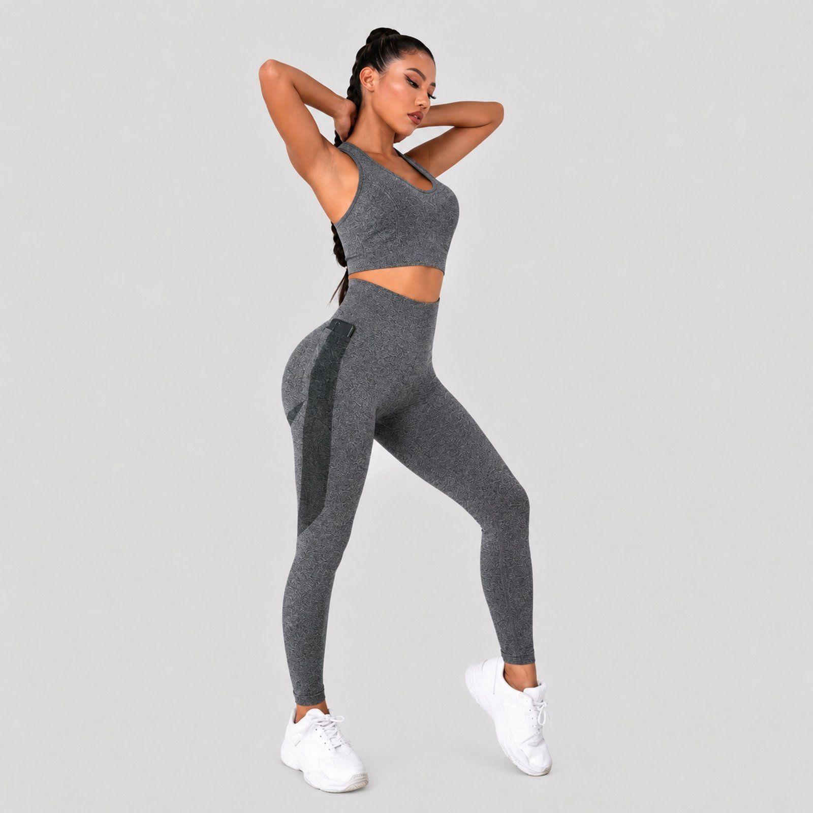 Conjunto deportivo push up mujer sin mangas con bolsillo Sukha Gris-2