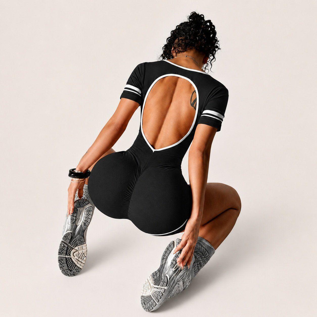 Enterito deportivo push up corto mujer manga corta espalda descubierta Sukha Negro-6