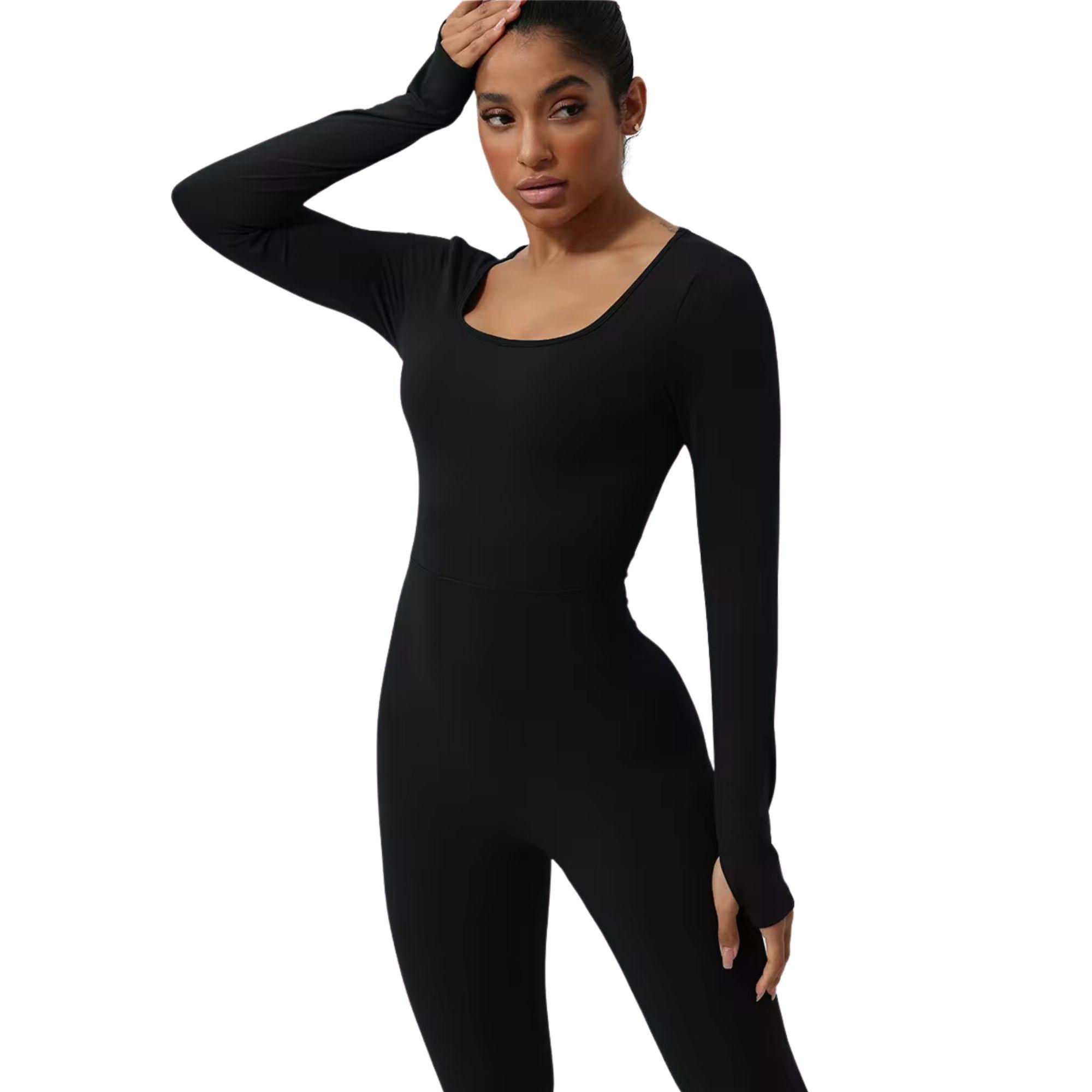 Enterito Push Up Manga Larga Corte V Con Hueco Espalda Sukha Negro-1