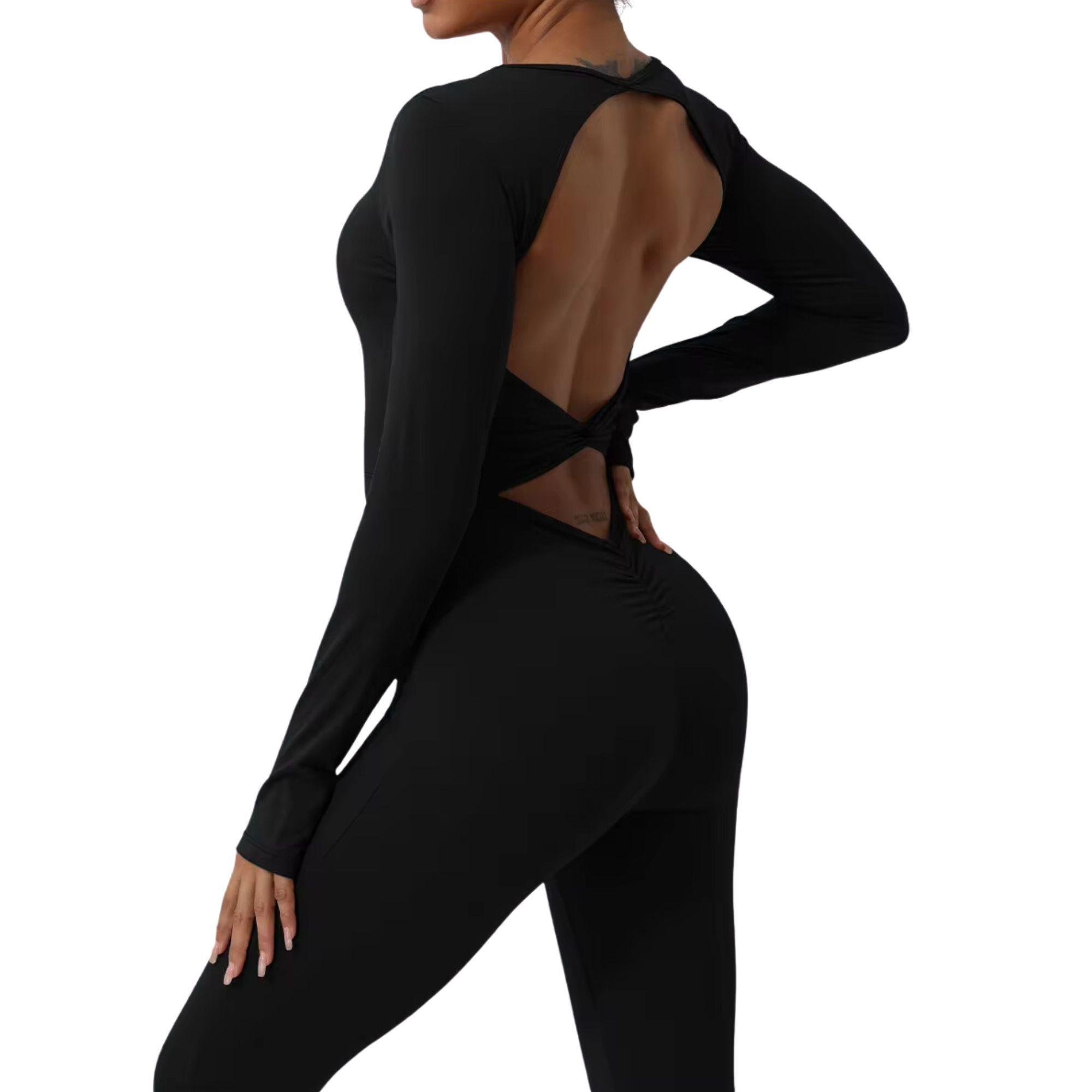 Enterito Push Up Manga Larga Corte V Con Hueco Espalda Sukha Negro-2