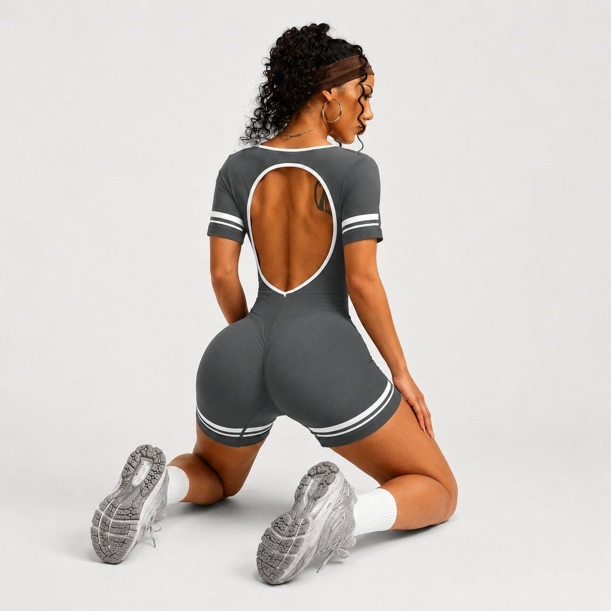 Enterito deportivo push up corto mujer manga corta espalda descubierta Sukha Gris-4