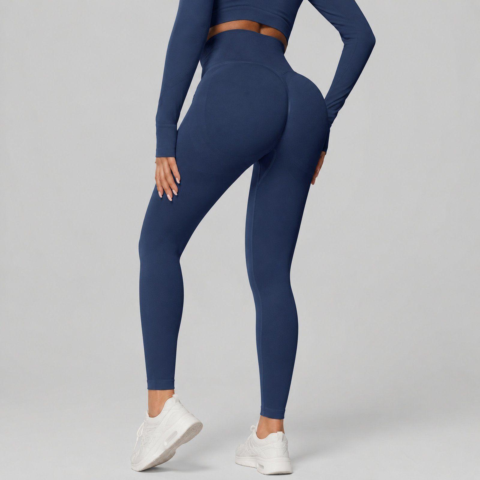 Calzas push up mujer lisas tiro alto Sukha Azul Oscuro-0
