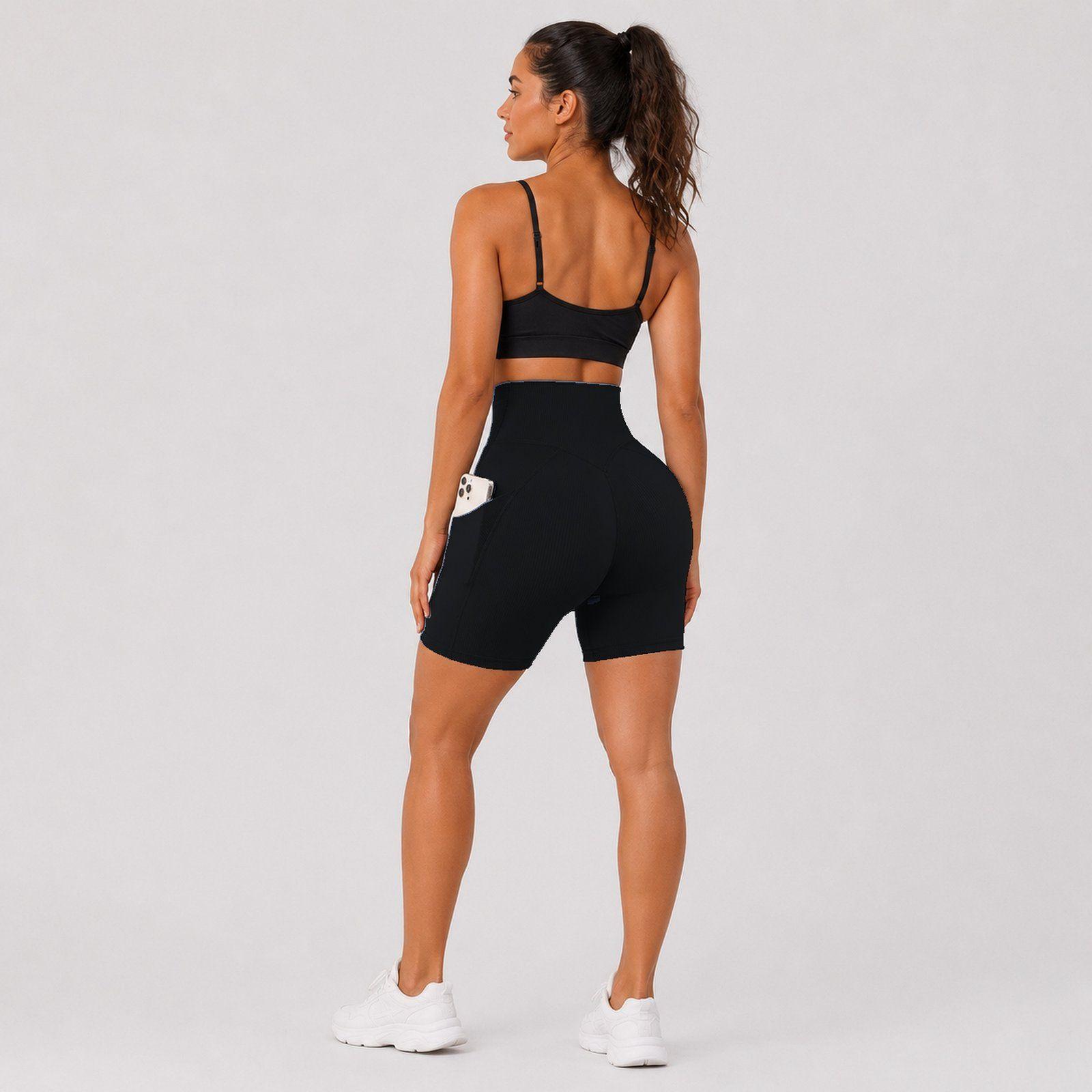 Calzas cortas mujer tiro alto con bolsillo Sukha Negro-4