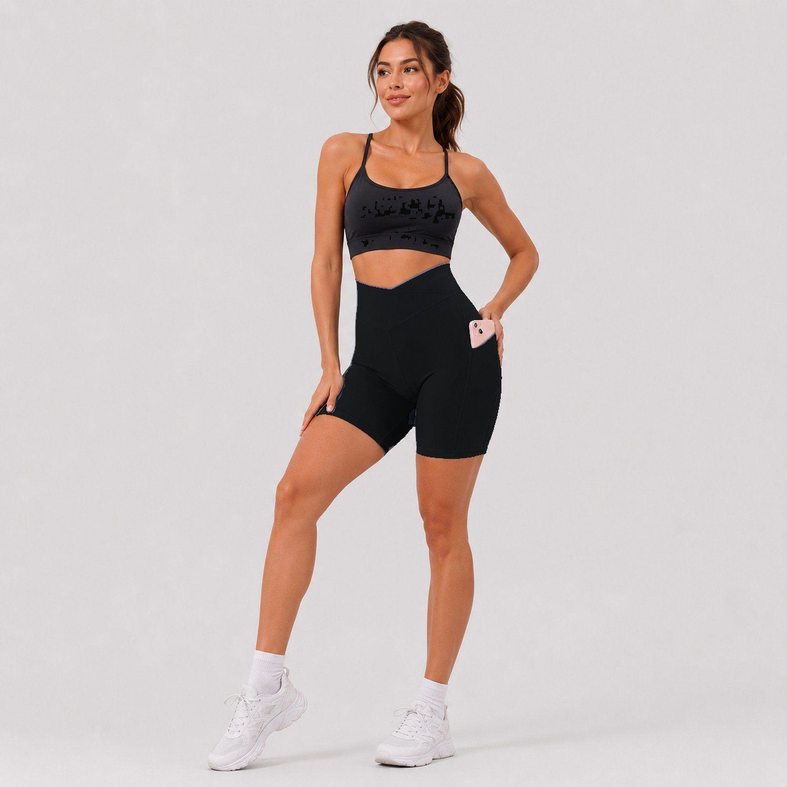 Calzas cortas mujer tiro alto con bolsillo Sukha Negro-5