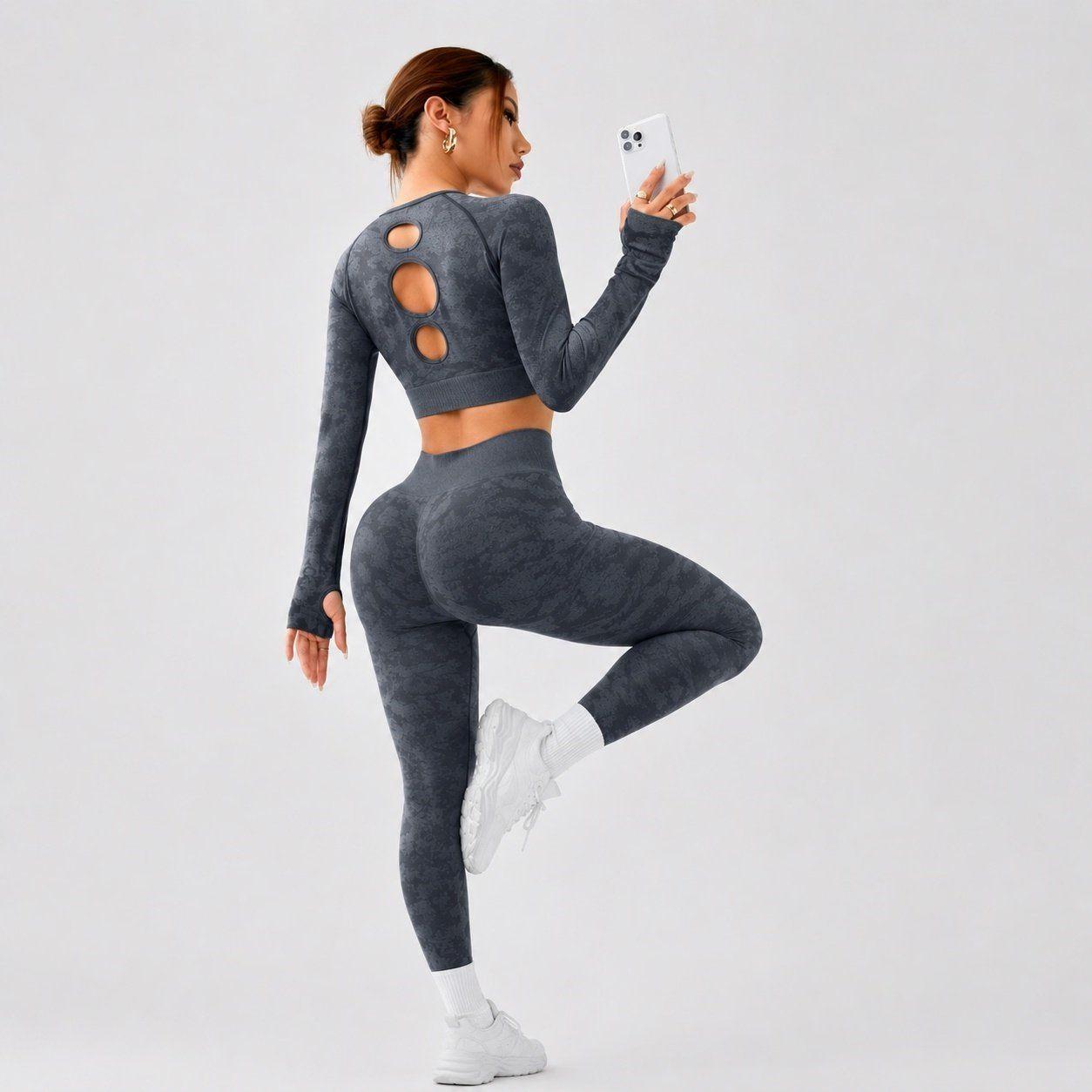 Conjunto deportivo push up mujer manga larga espalda descubierta Sukha Gris-2
