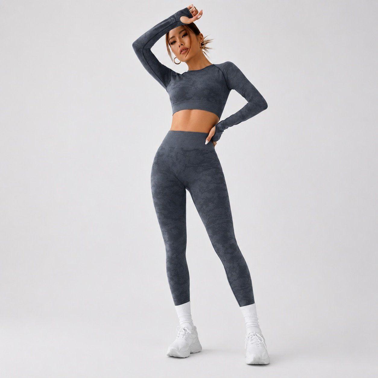 Conjunto deportivo push up mujer manga larga espalda descubierta Sukha Gris-3