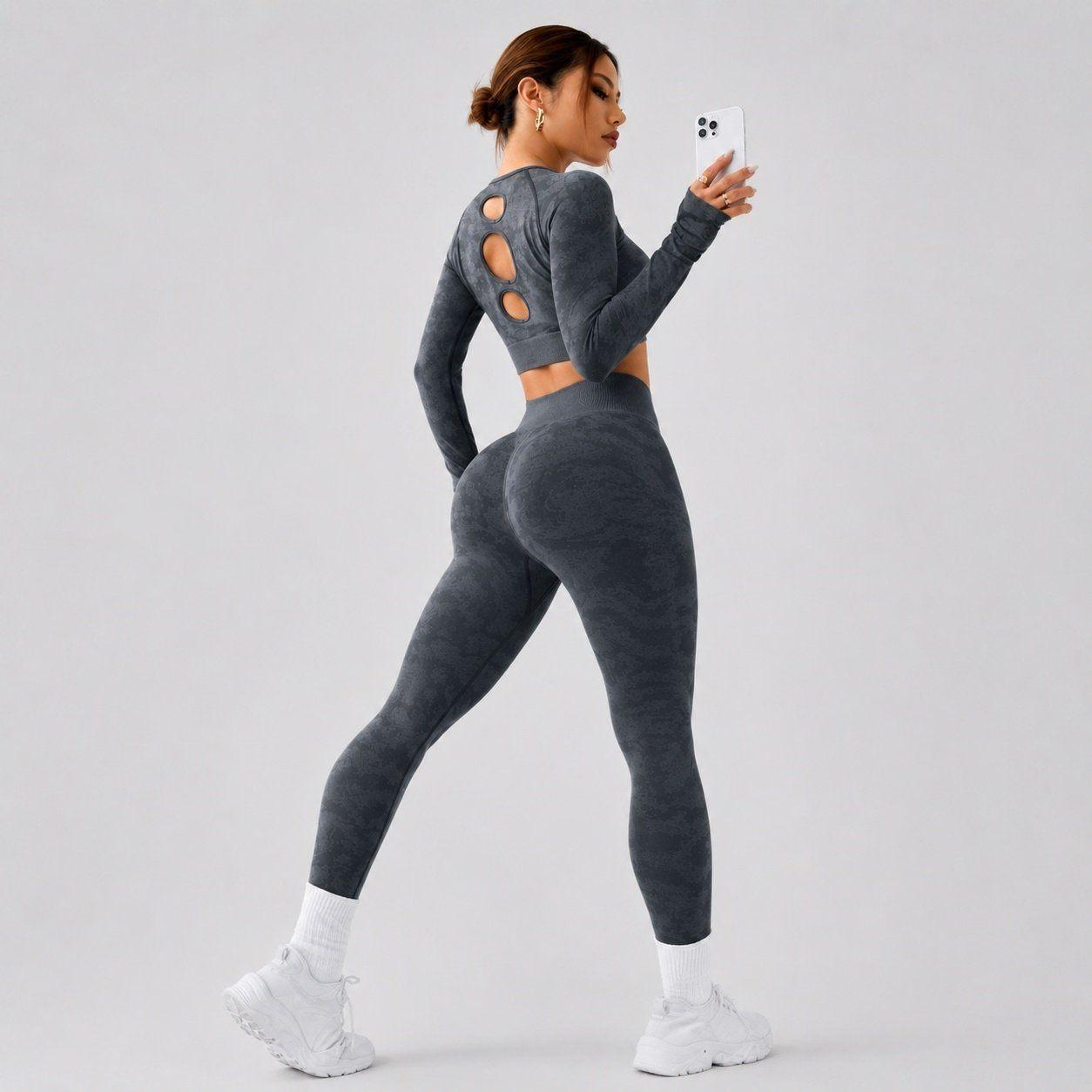 Conjunto deportivo push up mujer manga larga espalda descubierta Sukha Gris-5