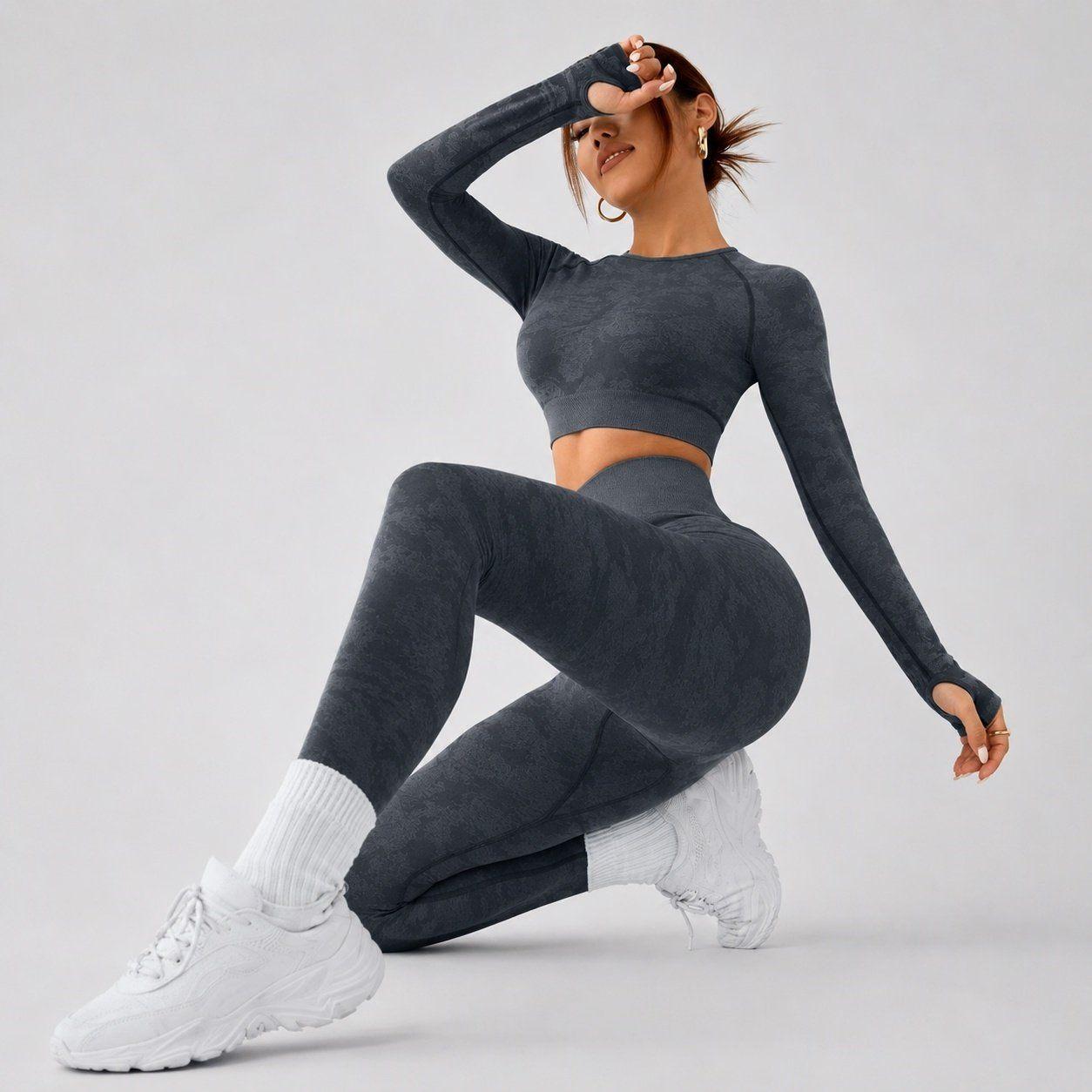 Conjunto deportivo push up mujer manga larga espalda descubierta Sukha Gris-7