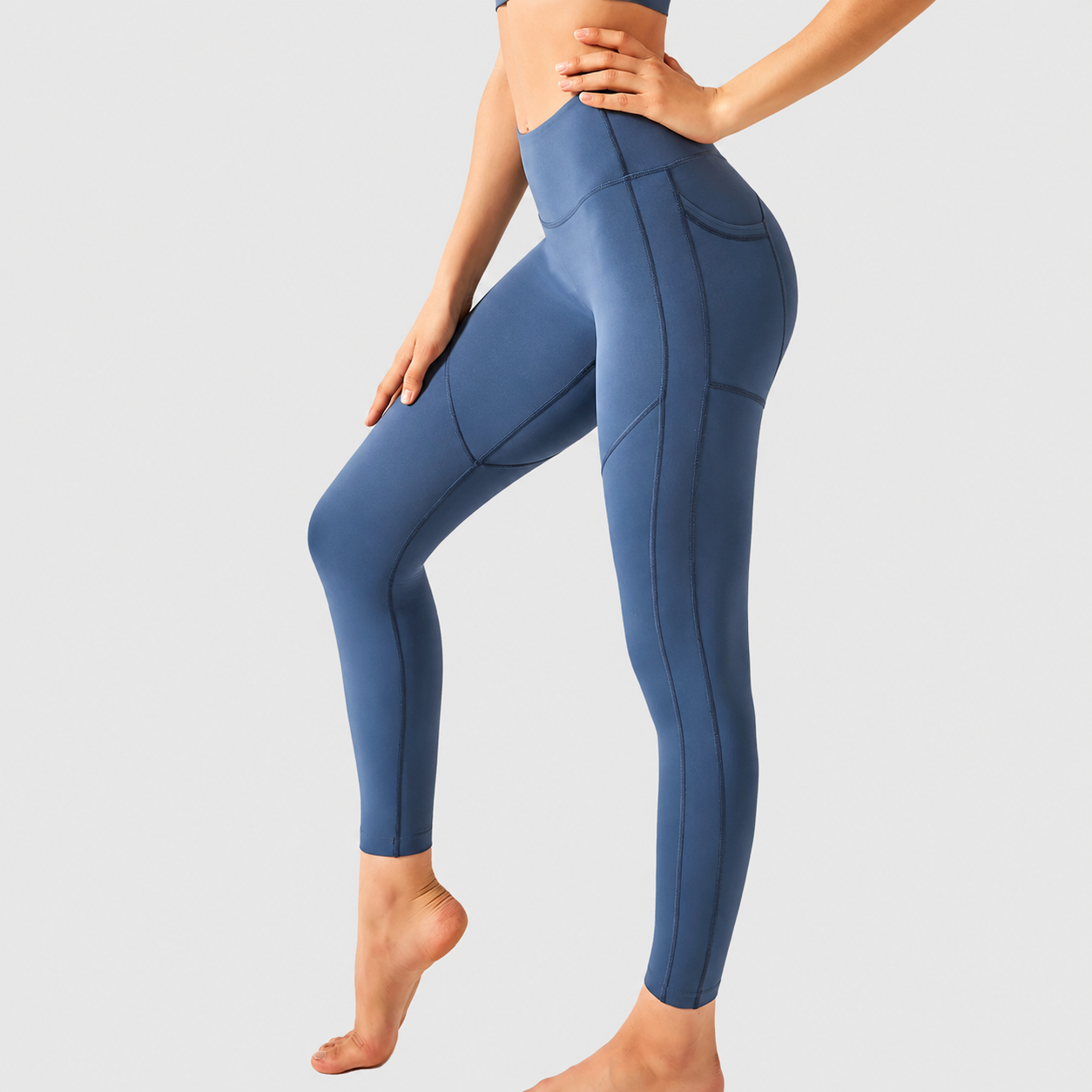 Calzas deportivas mujer tiro alto con bolsillo Sukha Azul-3