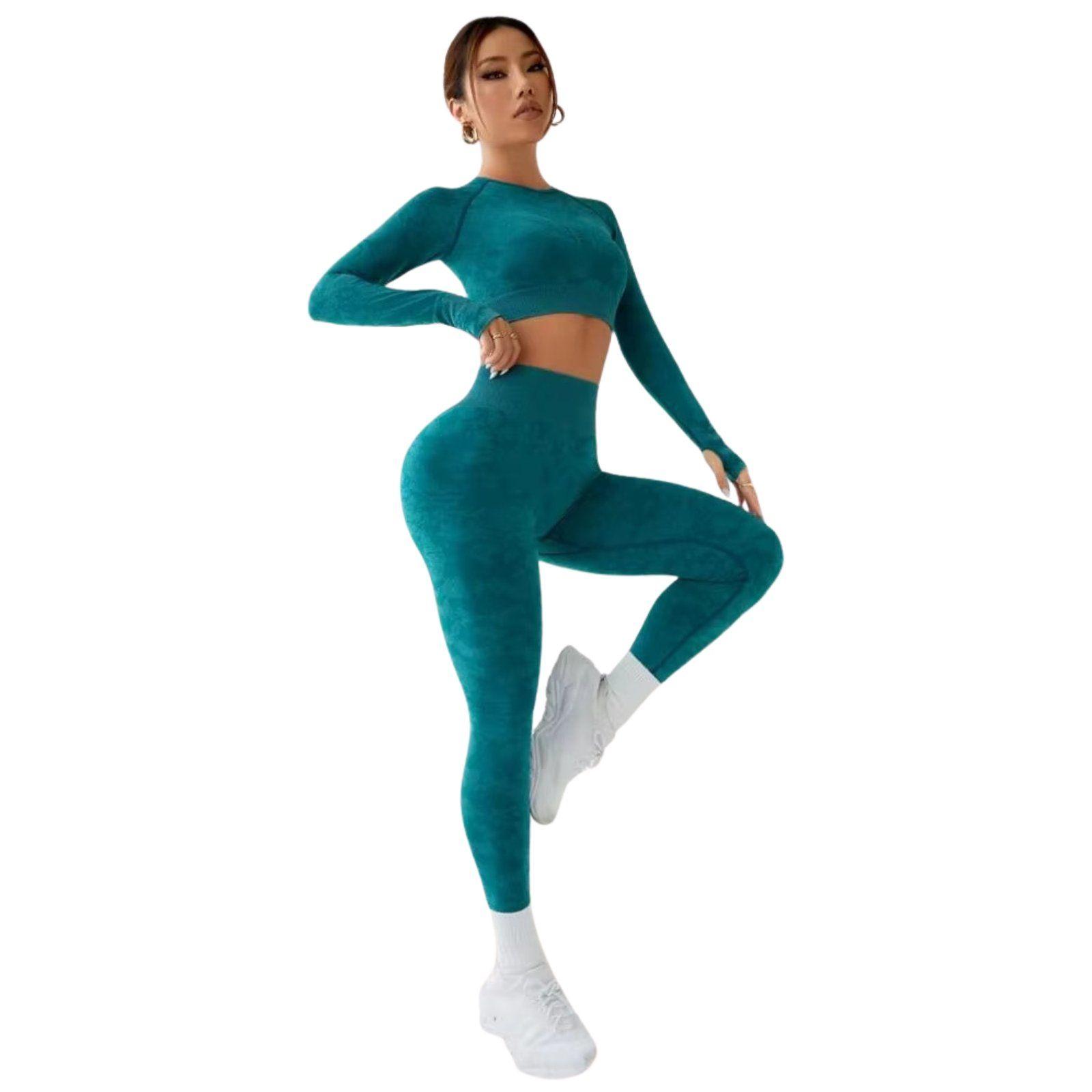 Conjunto push up tiro alto manga larga Azul Pavo Real-2