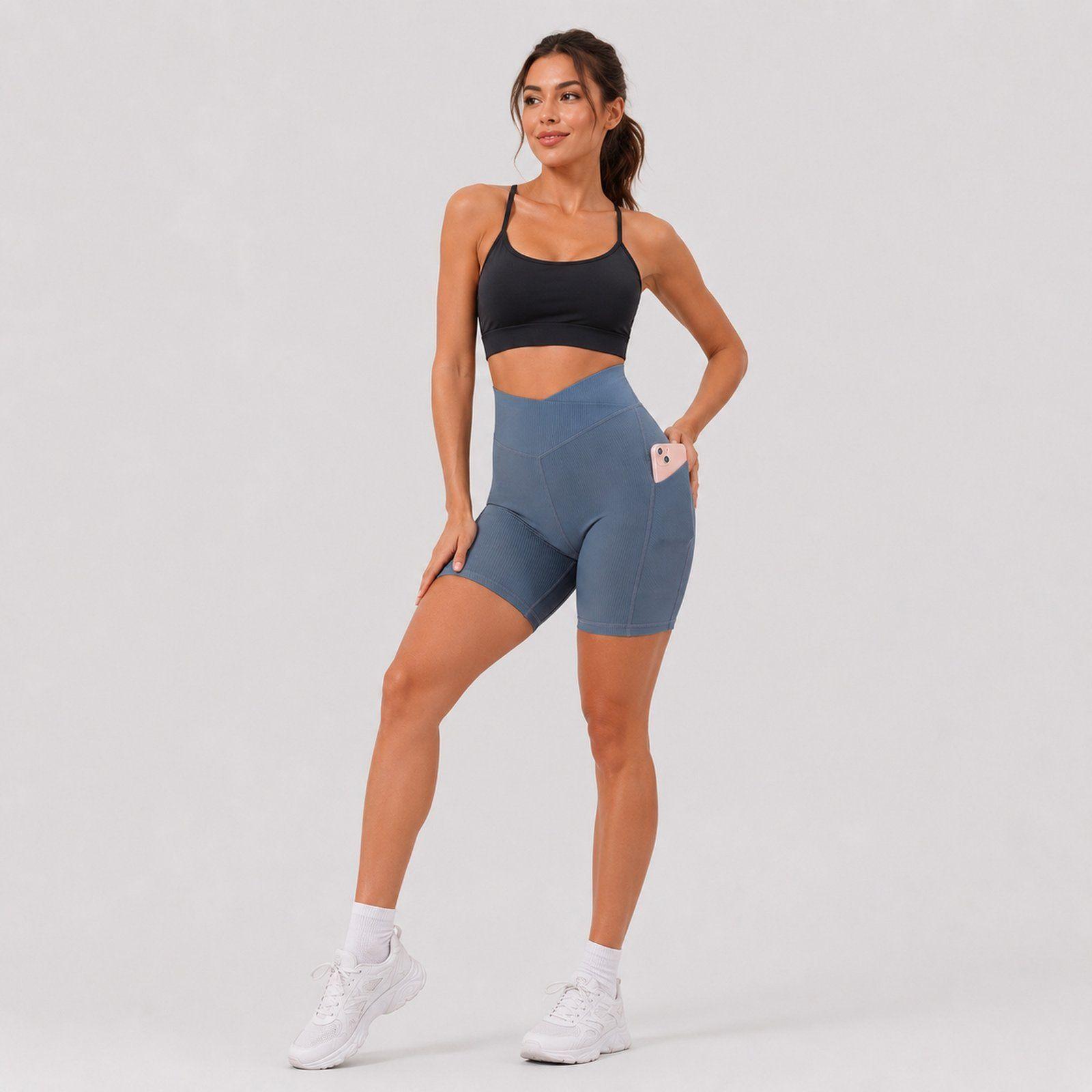 Calzas cortas mujer tiro alto con bolsillo Sukha Azul-0