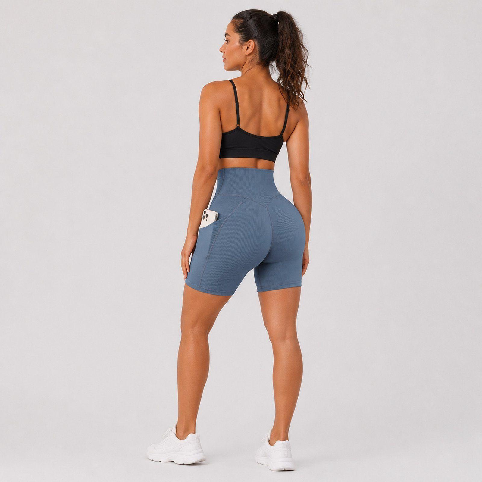 Calzas cortas mujer tiro alto con bolsillo Sukha Azul-4