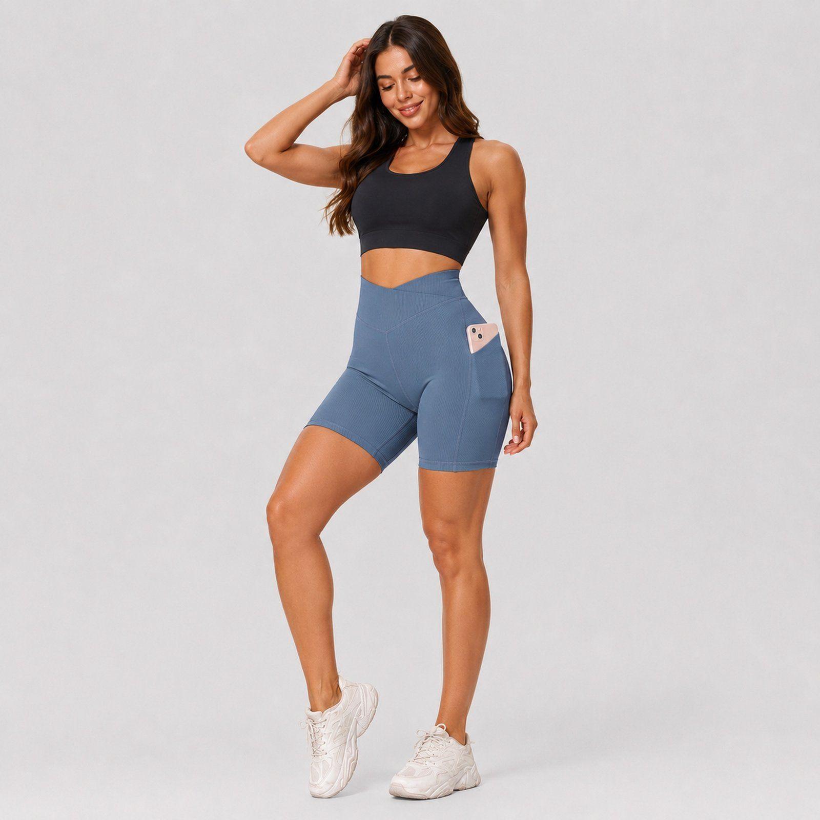 Calzas cortas mujer tiro alto con bolsillo Sukha Azul-6