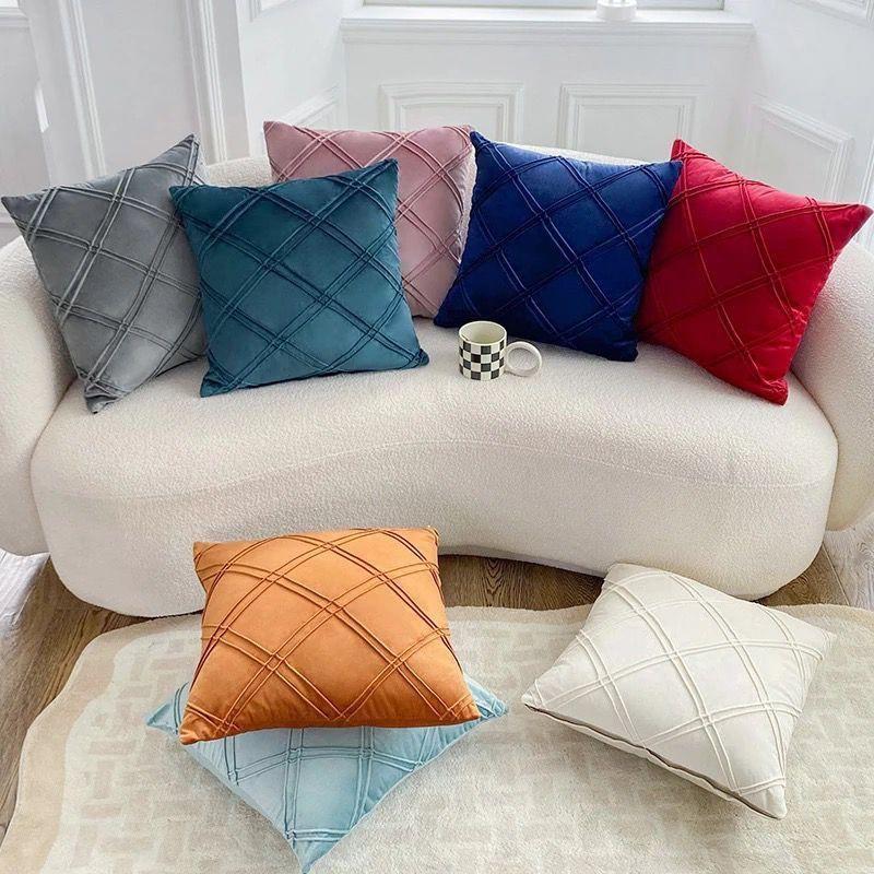 Cojín terciopelo con doble pliegue 45X45 - Naranja-2