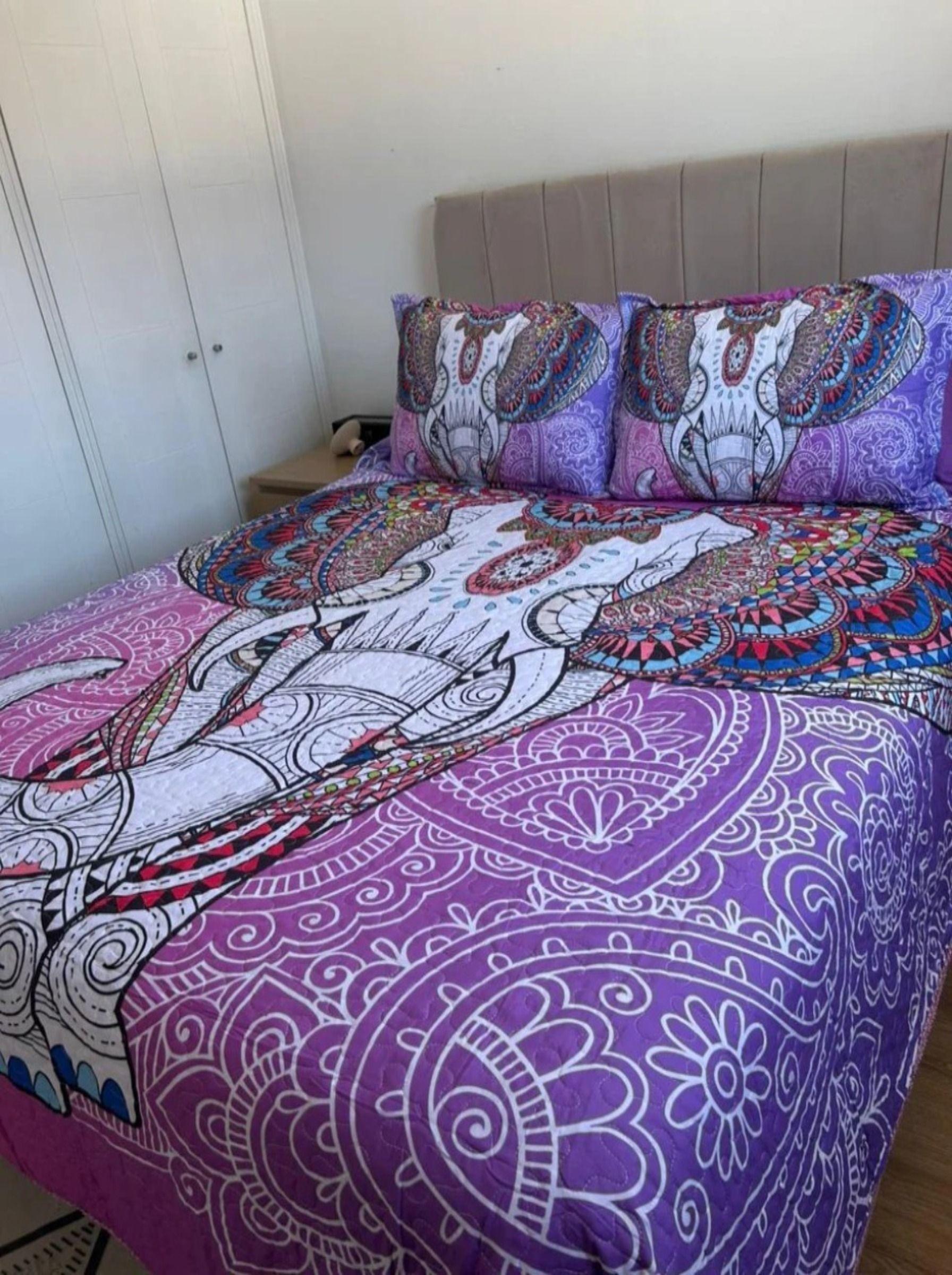 Cubrecama De Microfibra Estampado 2 Plazas - Diseño Elefante Mandala-0