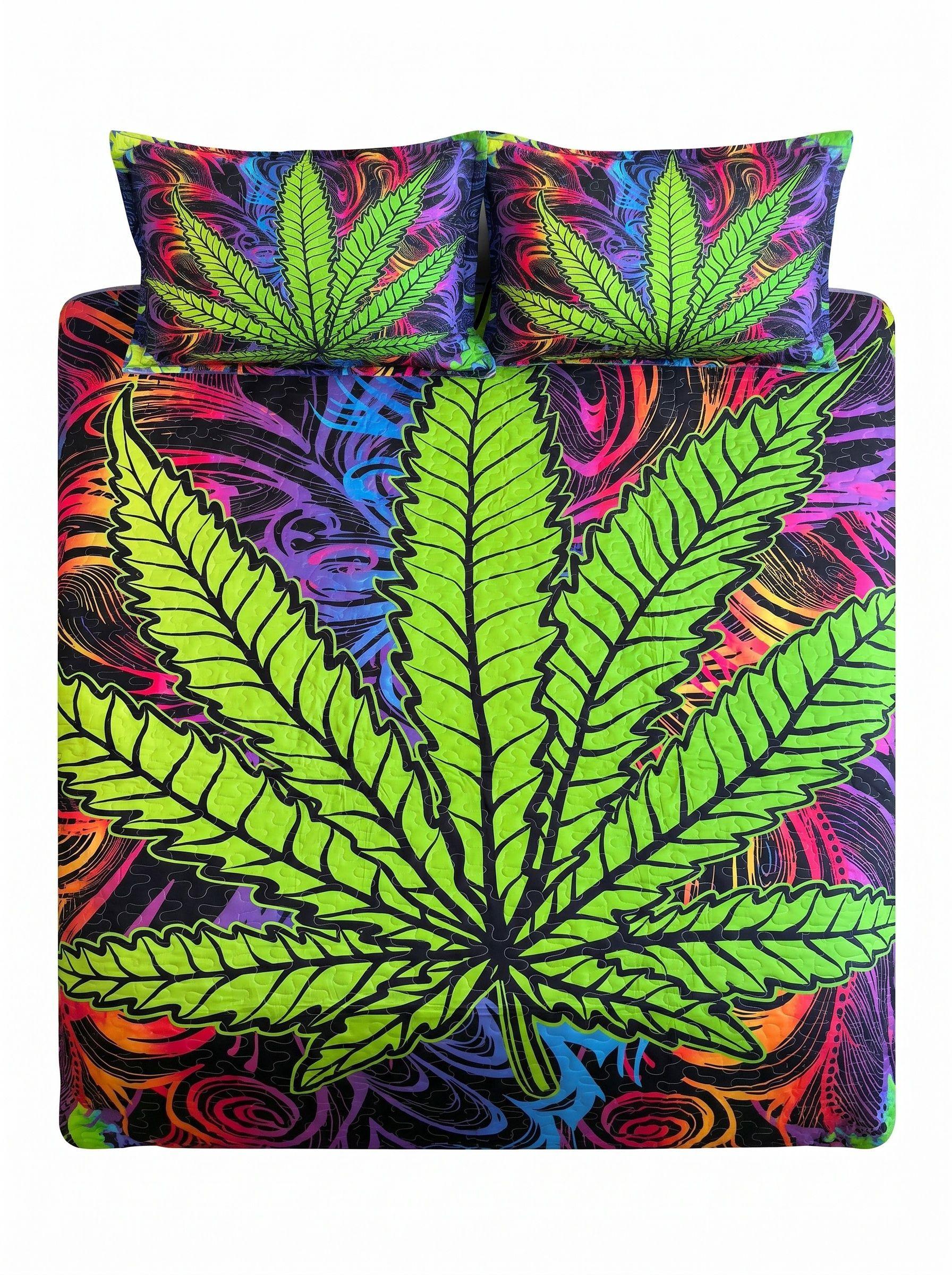 Cubrecama De Microfibra Estampado 2 Plazas - Diseño hojas verdes-3