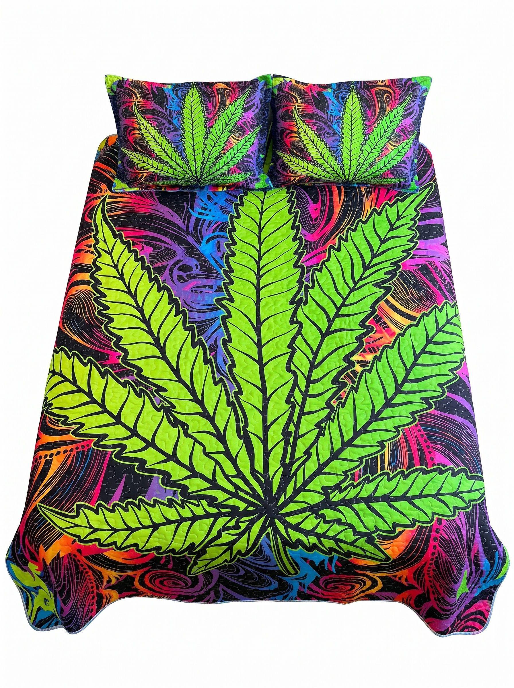 Cubrecama De Microfibra Estampado 2 Plazas - Diseño hojas verdes-4